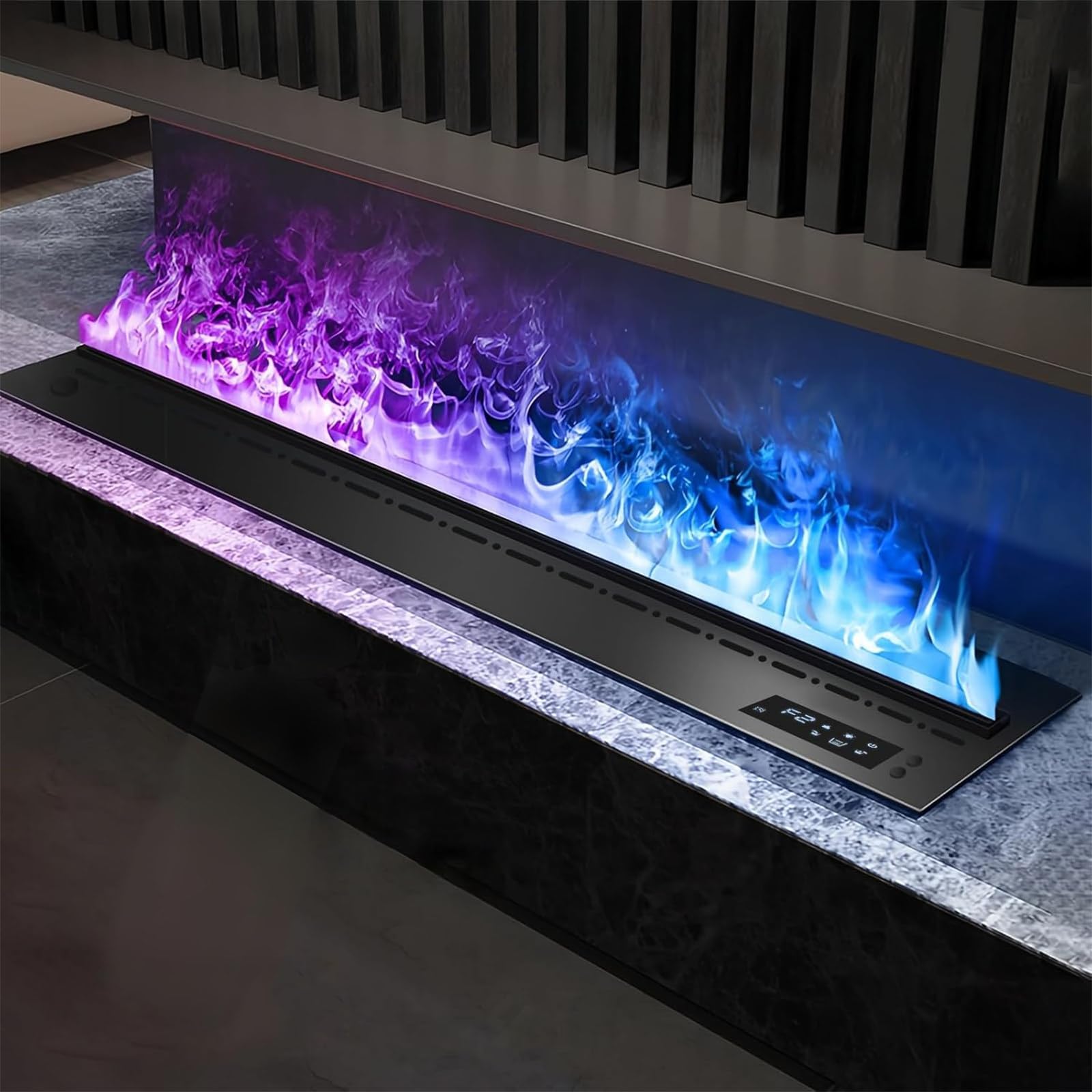 Insert de cheminée électrique avec humidificateur, écran tactile et contrôle par application pour chauffage domestique et hydratation de l'air