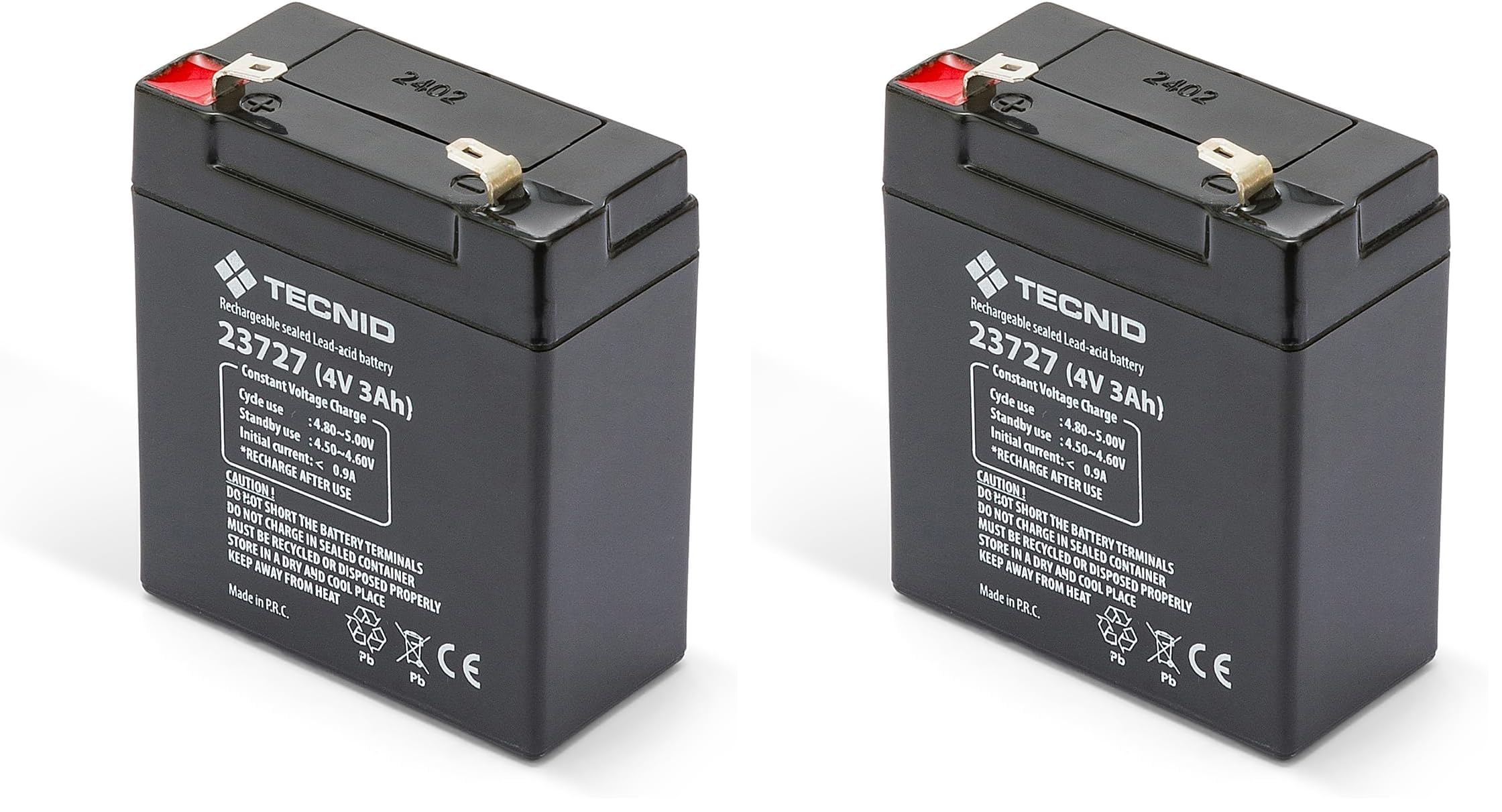 Tecnid by Velamp Batteria al Piombo Ermetica Ricaricabile 4V 3Ah - Attacchi Faston F1 - Ideale per Sistemi di Backup, Allarme, Videosorveglianza, Antincendio, Domotica e UPS (Confezione da 2)