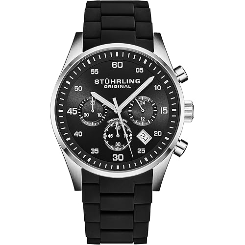 Stuhrling Velocity 4076 Men’s 43mm Chronograph Watch – Quartz Movement, Krysterna Crystal, Stainless Steel Case, Hybrid Silicone-Wrapped Link Strap, 50M Water Resistant