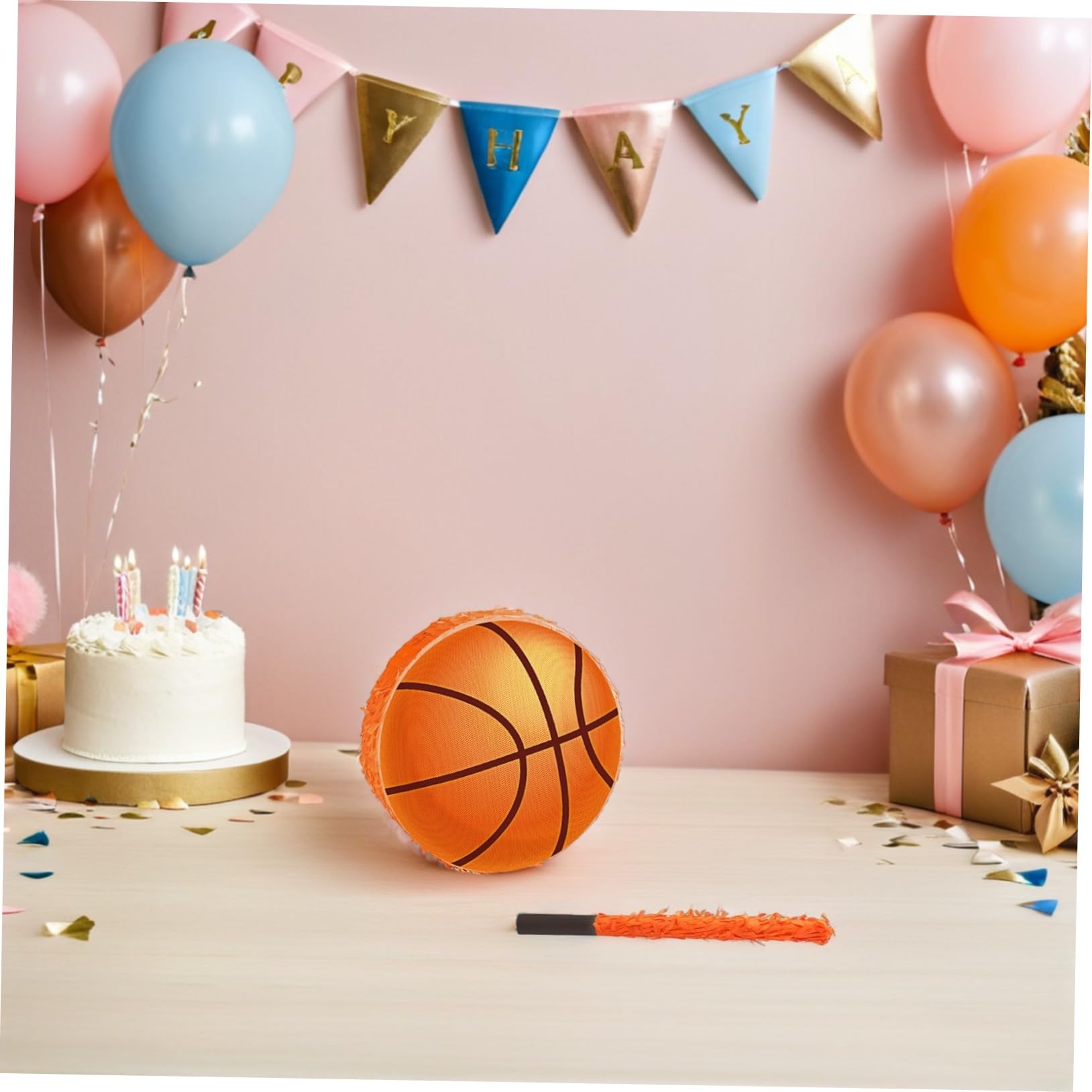 Gatuida Piñata de Baloncesto para Fiesta Infantil con Accesorios Completos Resistente Cartón y Papel Crepé Decoración Temática Deportiva para Cumpleaños y Divertidos