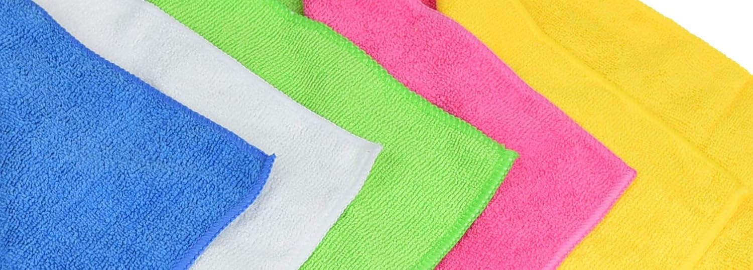 SIMPLI-MAGIC 79130 Microfiber Cleaning Cloths (Pack of 50) Large Size Ideal for Home, Kitchen, Auto, Glass and Pets 5 Colors Included,Blue/Yellow/Green/White/Pink