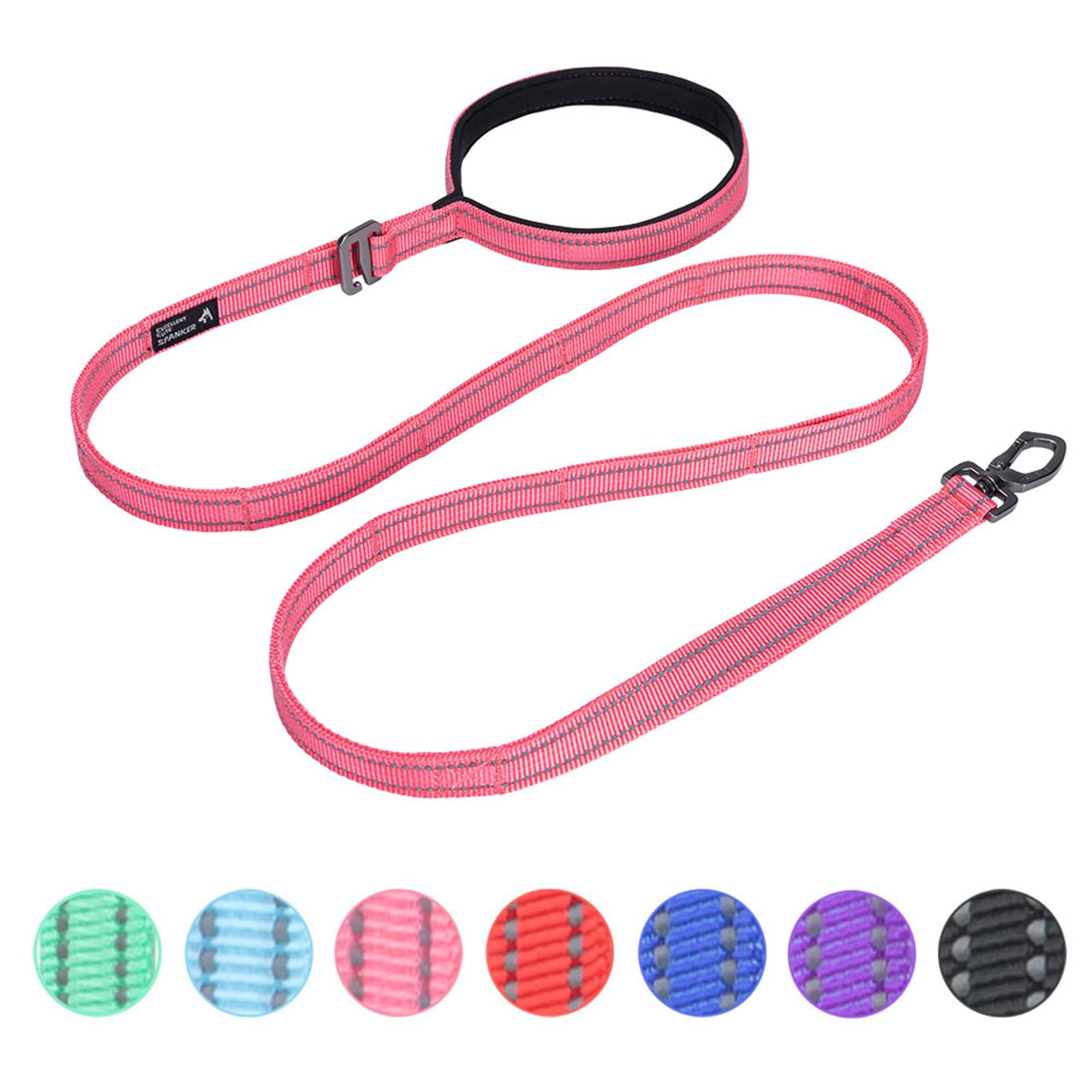 EXCELLENT ELITE SPANKER Reflective Nylon Dog Leash Padded Handle 5 FT Dogs Leashes with Quick Release Buckle for Small & Medium Dogs（Pink）