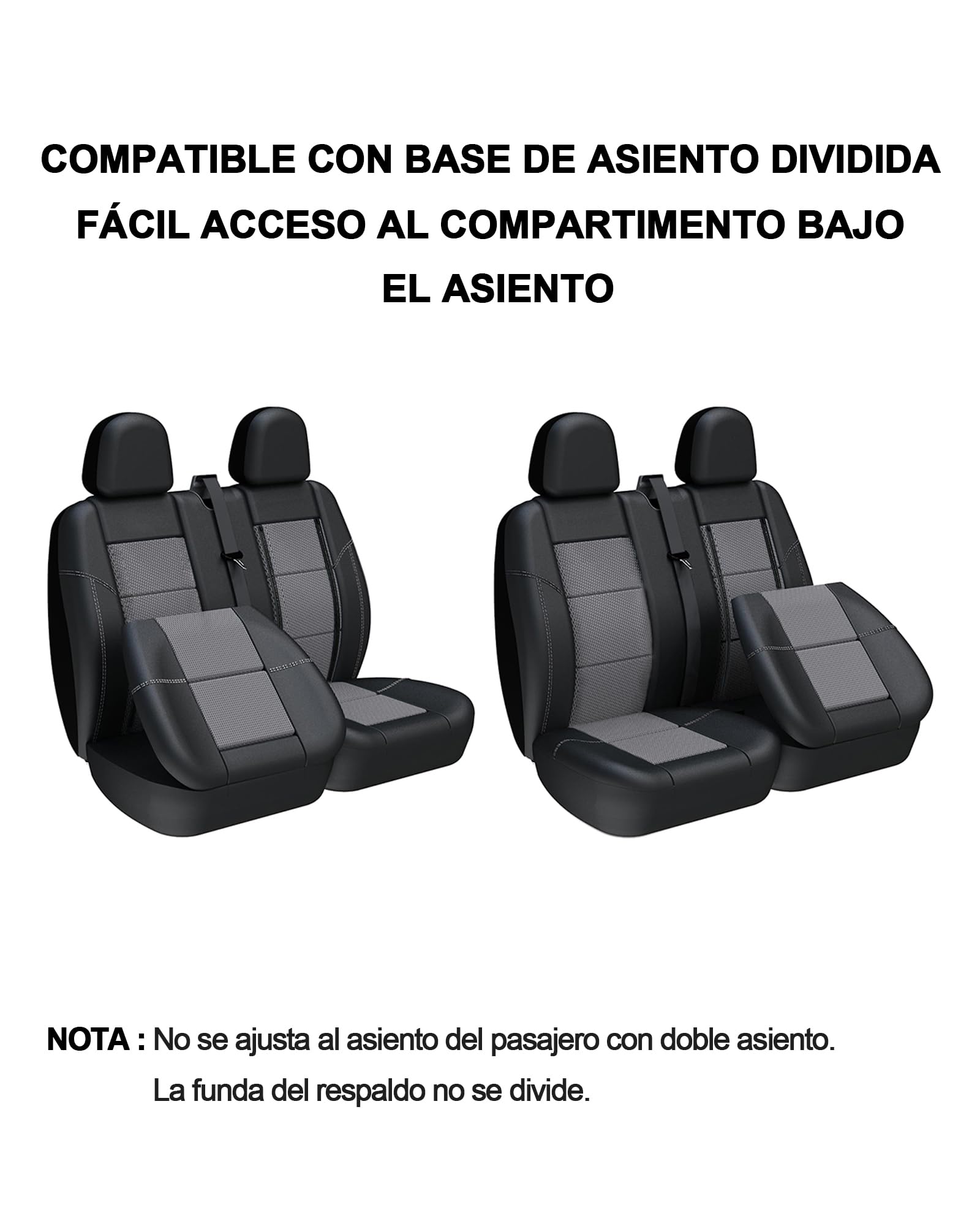 TOYOUN Fundas de asiento para furgonetas y camiones, ajuste universal para asientos individuales y dobles - piel sintética y malla, negro y gris