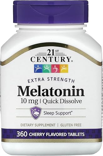 21st Century Melatonina extra fuerte, disolución rápida, cereza, 10 mg, 360 tabletas