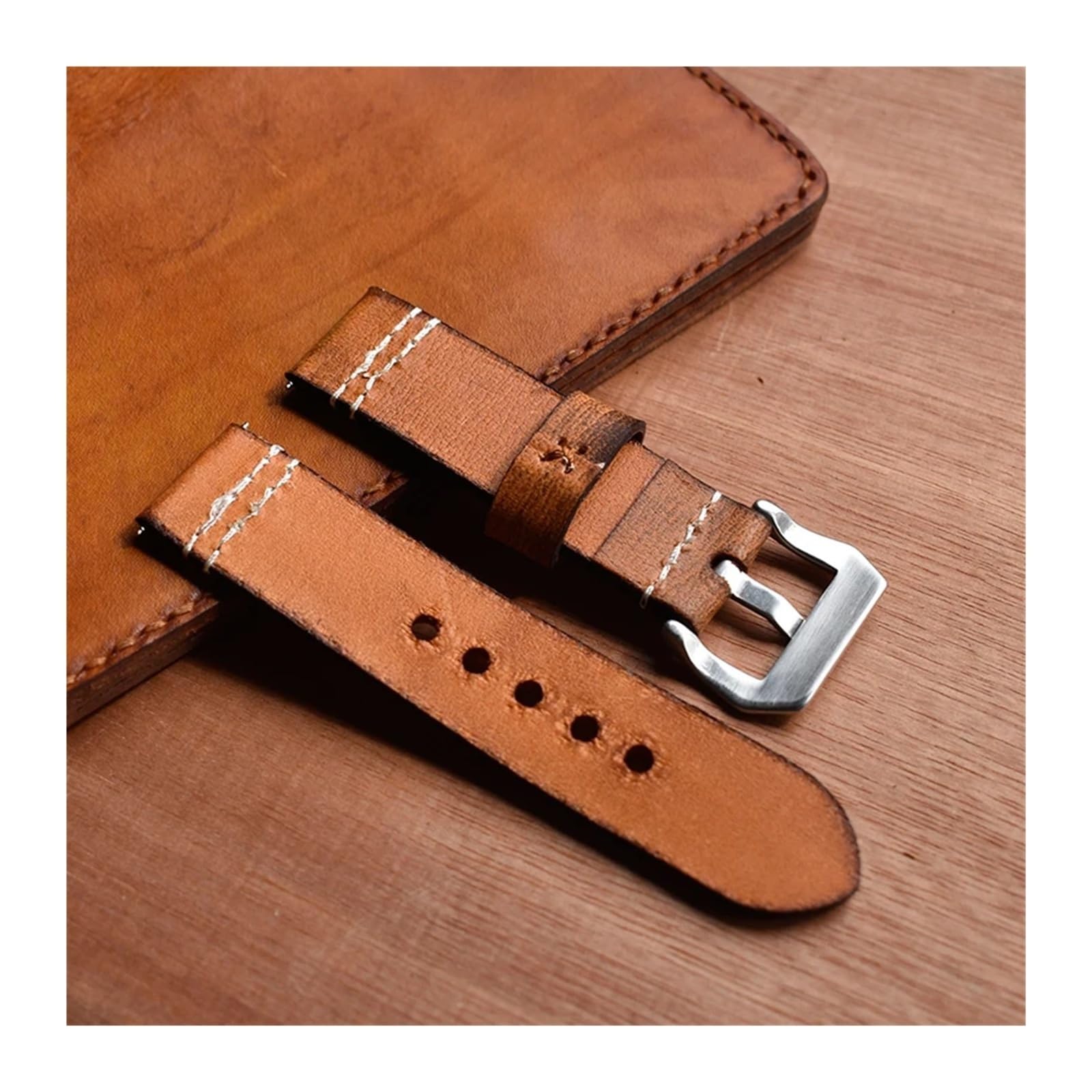 Genérico Correa de reloj de cuero grueso for hombre, pulsera antigua de repuesto, hebilla de acero inoxidable esmerilado, 20/22/24/mm, KZV09
