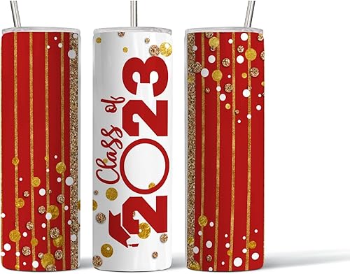 Miniatura 4 de Custom personalized Class of 2023 tumbler with straw and lid (Red)