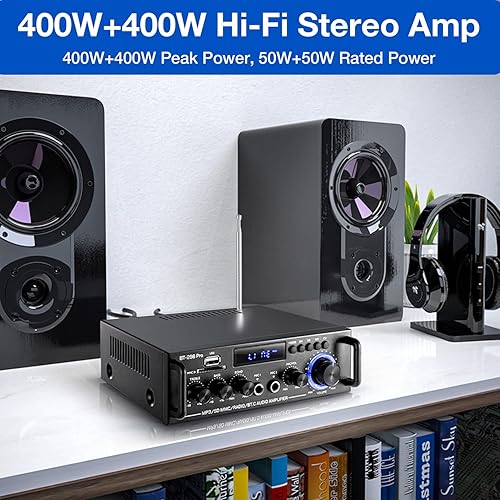 Miniatura 3 de Amplificador de audio estéreo 298Pro, máximo 400 W, amplificador de potencia inalámbrico Bluetooth 5.0 con Bluetooth 5.0, sistema de audio de cine