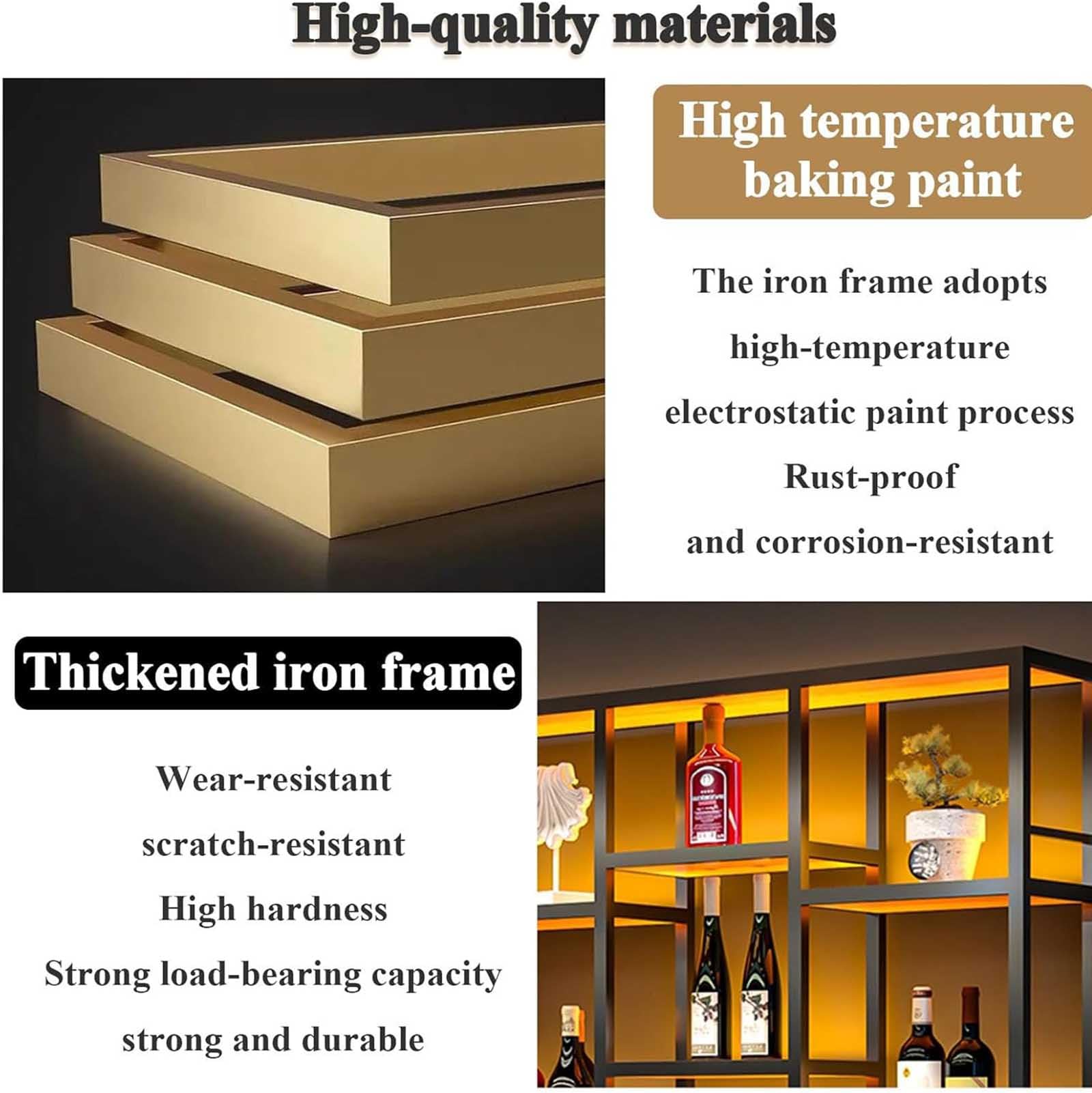 Portabottiglie dal design moderno in metallo con illuminazione per casa, bar e ristorante, soluzione elegante per riporre oggetti, 180 x 20 x 120 cm, perfetto per esposizione e nization