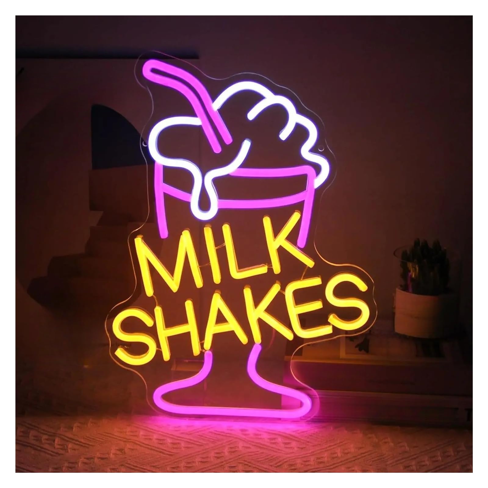 LEMST Sign Lamp Cold Drink Neon Signs USB Powered, Milk Shakes Neon Lights Suitable for Window Decor Open Commercial Signs 27.72cmx38cm