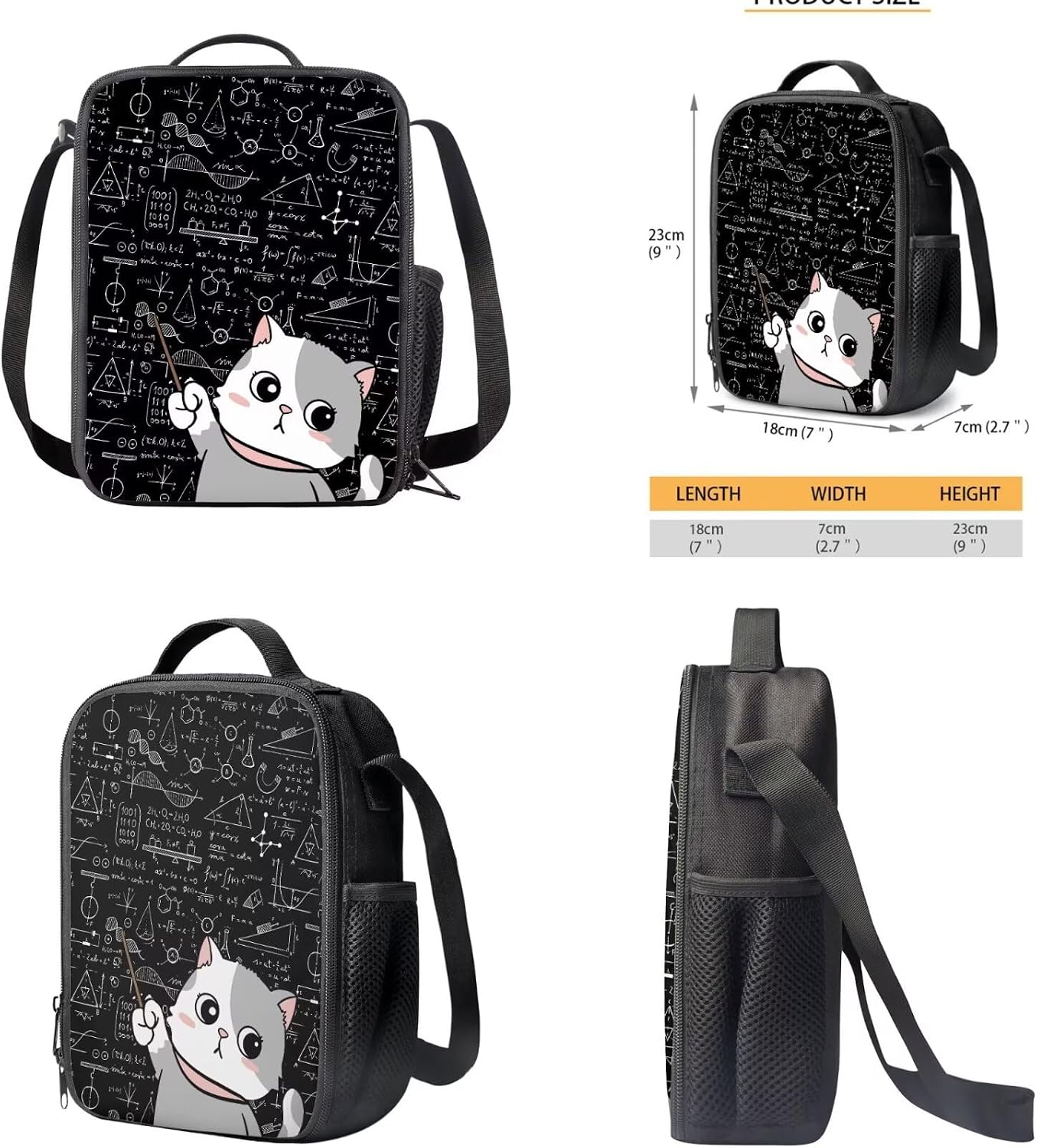 Cat Backpack for School Girls Backpack with Lunch Box and Kawaii Pencil Case 3 in 1 Cute Bookbag Set 17 inch Large Elementary School Bag with Side Pocket for Kids Casual Daypack Backpacks