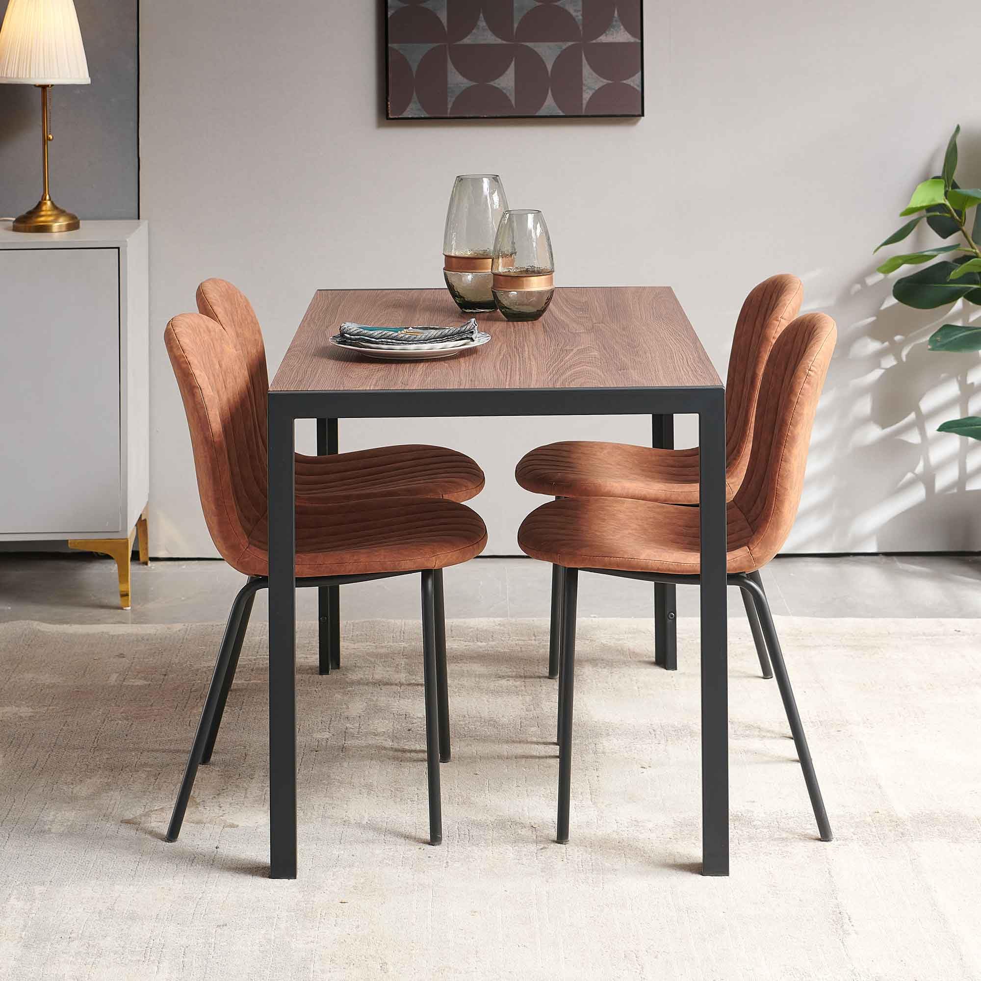NORDICANA Esstisch, Schreibtisch, 120x70x75 cm Tisch, Küchentisch mit Eichenholz-Masereffekt, für 4 Personen, Landhausstil, mit Stahlbeinen, Tischplatte aus MDF, für Esszimmer, Homeoffice, Küche