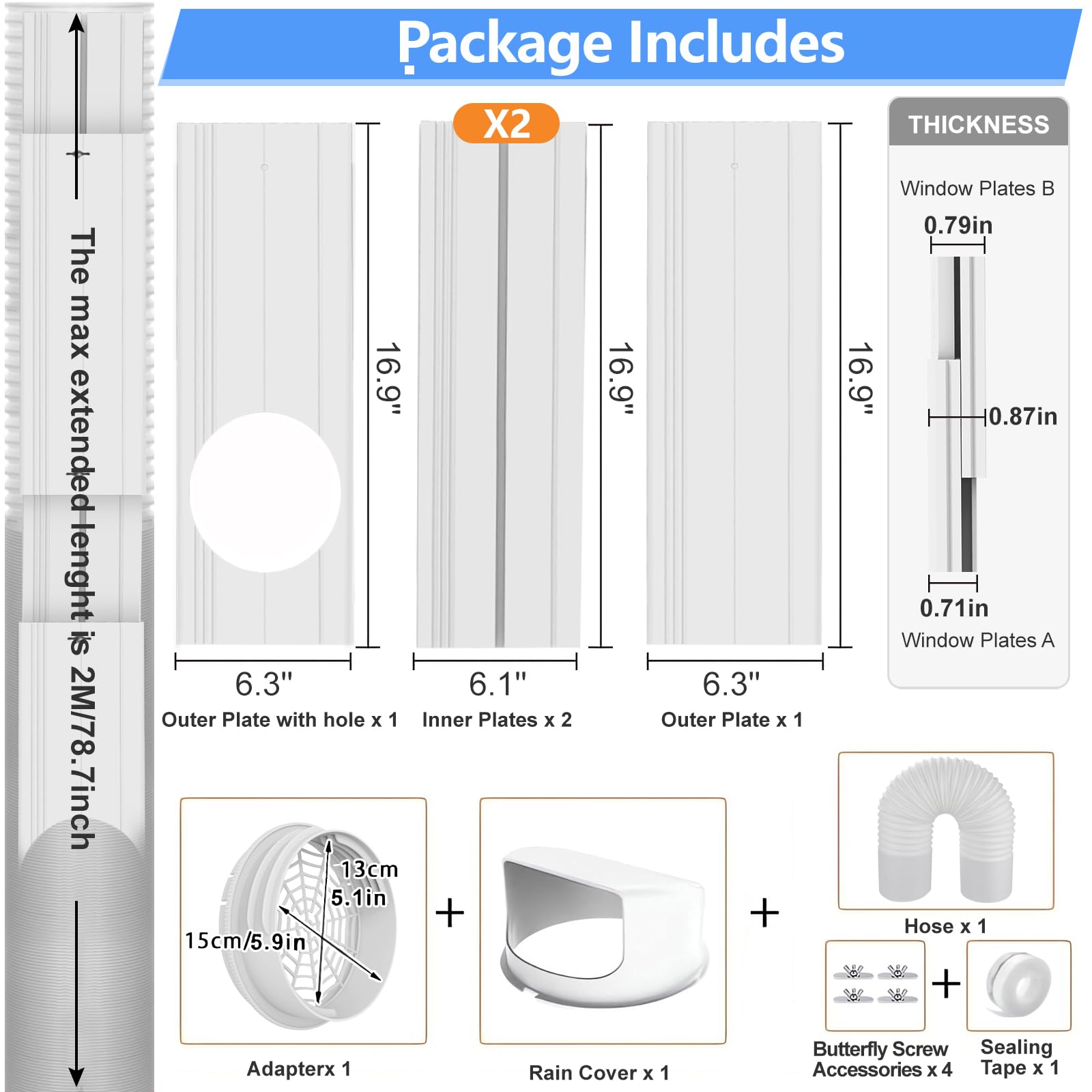 Kit de ventilación portátil de ventana de CA con manguera de escape de 5.9 pulgadas, panel de sellado de ventana de PVC ajustable para ventanas correderas, kit de ventana de aire acondicionado