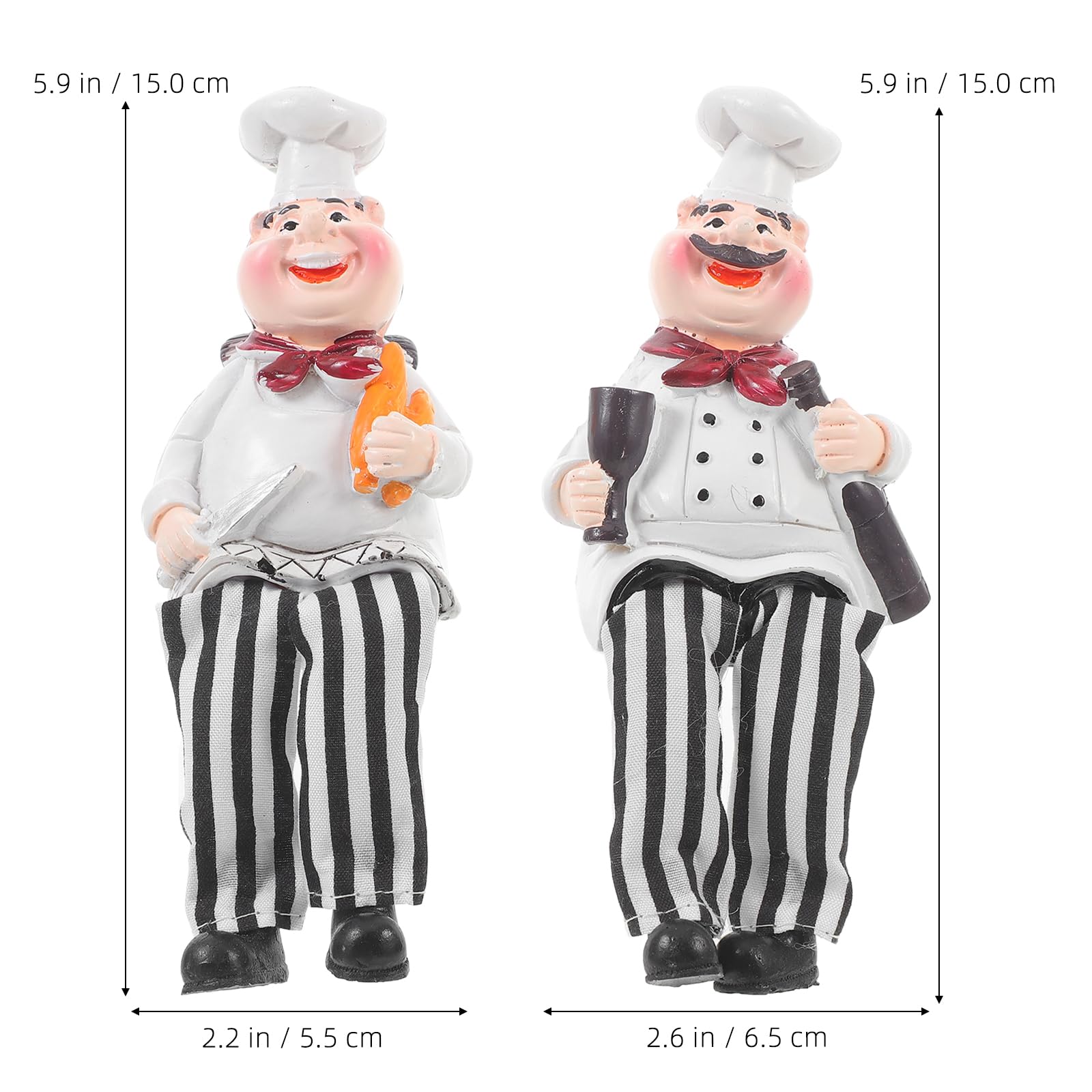 Kichvoe Resin Chef Ornament Set of 2 Cute Cartoon Kitchen Figurines with Dangling Legs for Home and Office Countertop Decor Lightweight Resin Shelf Display 5.91X2.56X1.97In - Image 2