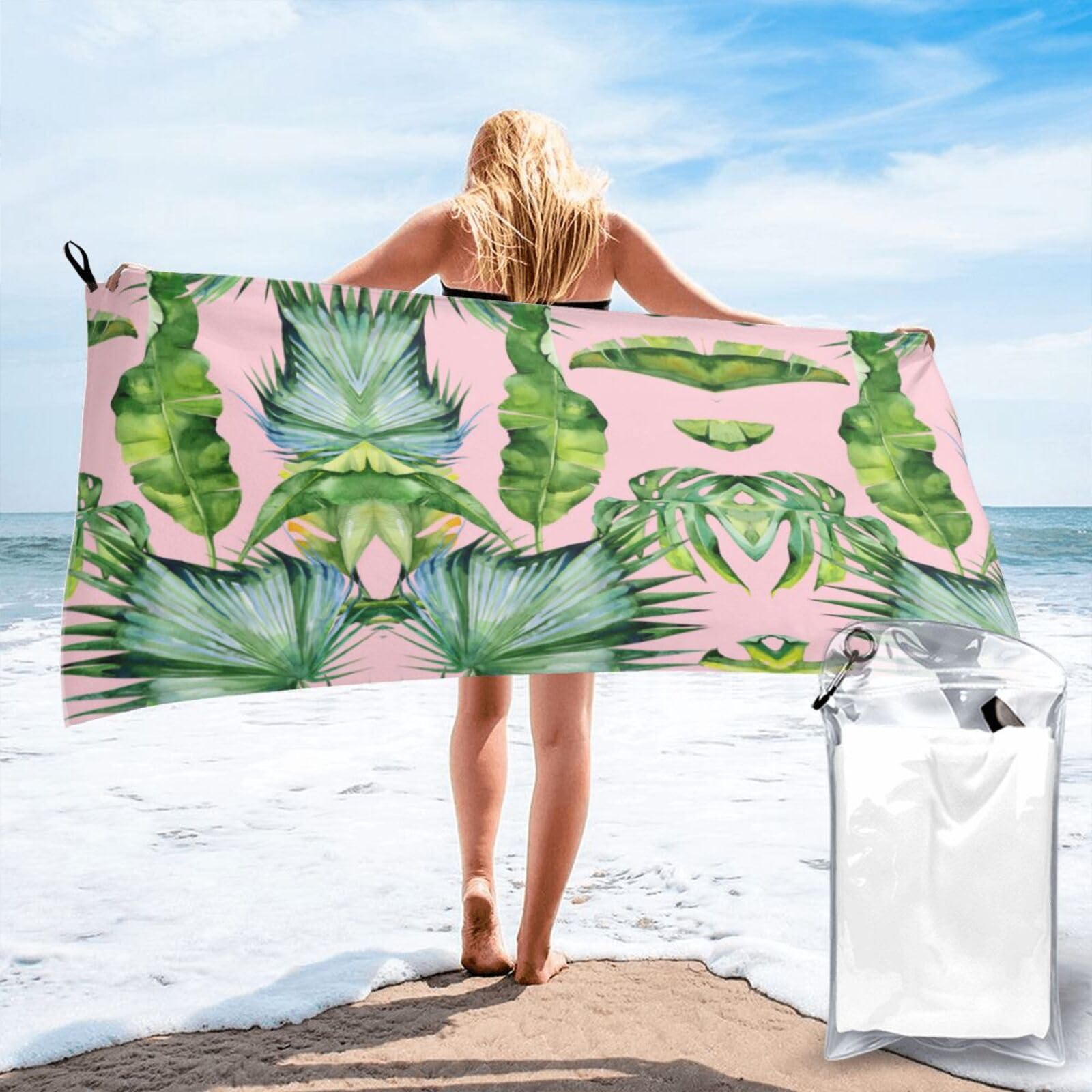 VCzsdff Fresh Banana Leaves Print Quick Dry Towel Compact Beach Shower Wrap For Camping Fitness