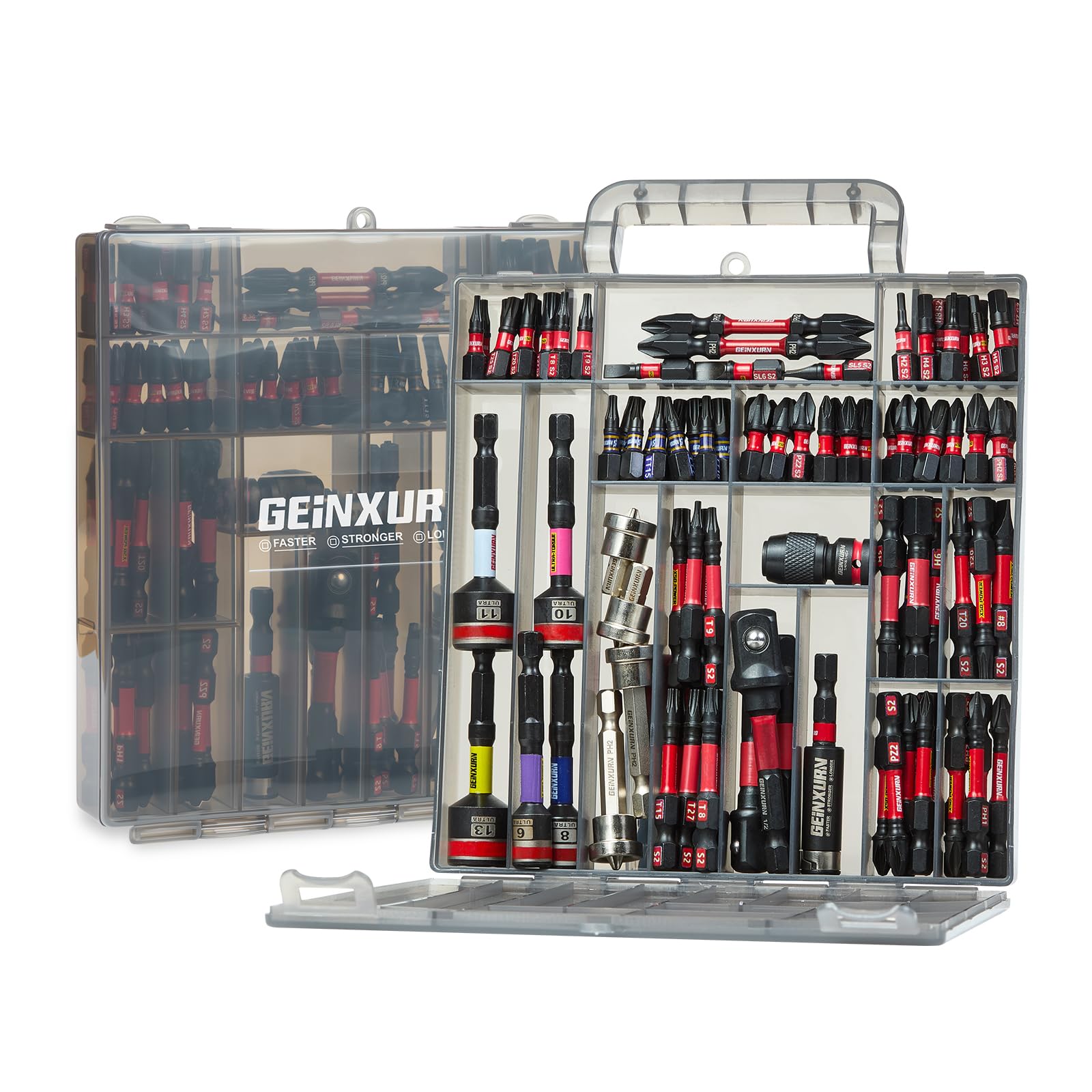 99Pcs Impact Screwdriver Bit Set (Torx, PH, PZ, Hex, SL), S2 Steel Magnetic Driver Bits, Incl. Bit Holder, Nut Driver, Socket Adapter, Drywall Screw Setter and Double-Ended Bits in Grey Storage Box