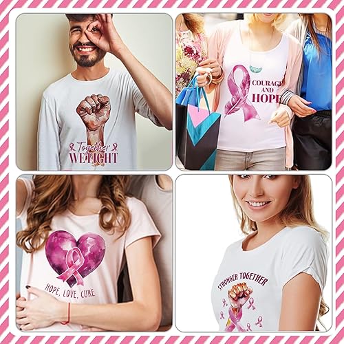 Miniatura 4 de 6 parches termoadhesivos para transferencia de concientización sobre el cáncer de mama para camisetas, diseños de cinta rosa, calcomanías para