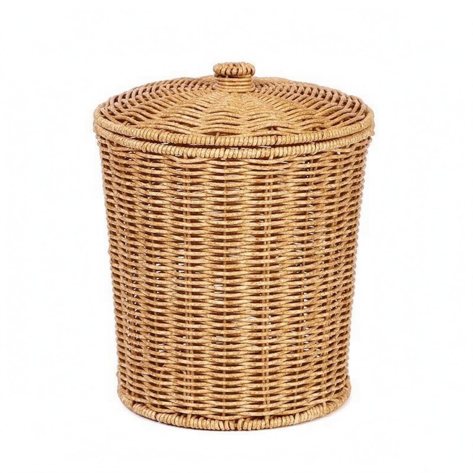 Ojiva® Fitted Lid Lidded Storage Basket Cylindrical Round Rattan Basket Natural Tan Home Organizer Loop Knob, Round with Lid | Home & Garden | Household Supplies & Cleaning | Home Organization-image-20