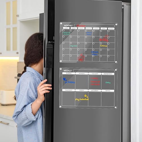 Miniatura 7 de Calendario acrílico magnético para refrigerador, 1 unidad, 16 x 12 pulgadas, mensual reutilizable, pizarra de borrado en seco, calendario