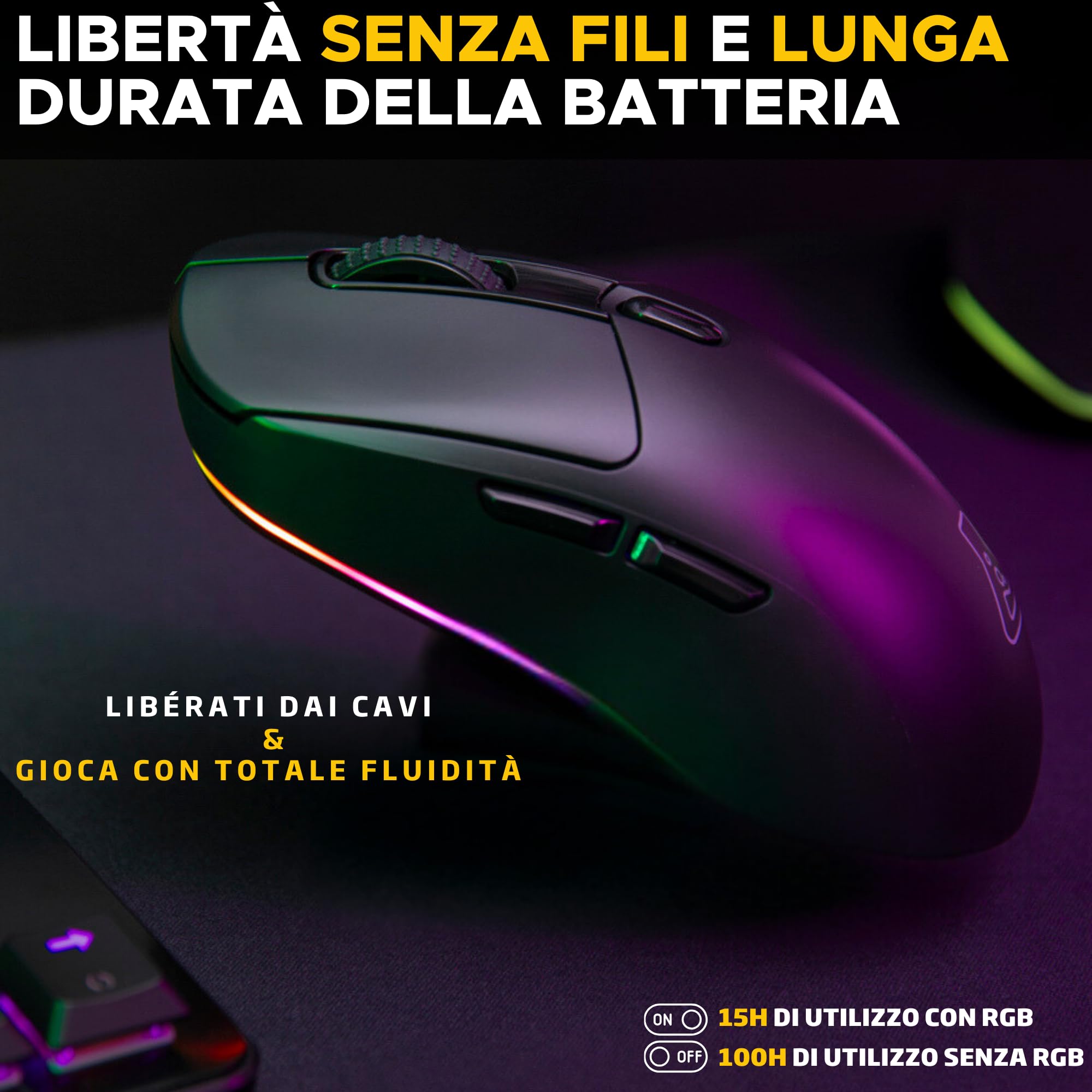 The G-Lab – Kult Titanium – Mouse Bluetooth/USB 2.4GHz/Filo : Triple Modalità, 100h Autonomia, RGB, 12.000 DPI – Mouse Gaming Wireless 100% Personalizzabile per PC/PS4/PS5/XBOX