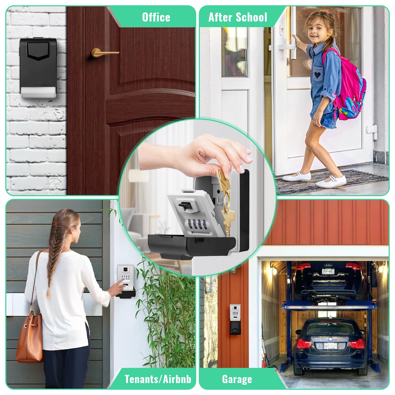 Boîte à clés pour l'extérieur avec cadrans lumineux – Robuste et étanche – Boîte de rangement murale pour clés de maison – Code réinitialisable sûr de sécurité extérieur grande capacité