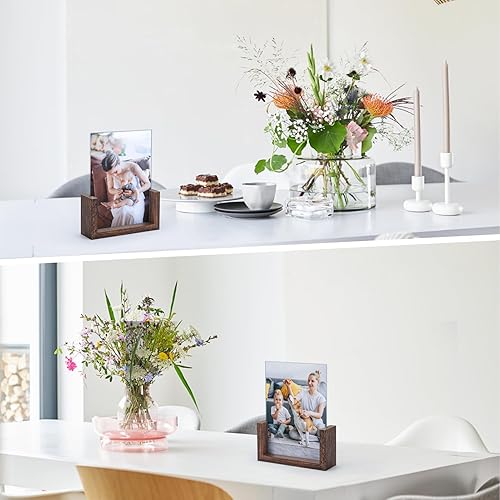 Miniatura 2 de PETAFLOP Juego de 2 portarretratos de 5 x 7 pulgadas, marcos de fotos de madera rústica de 5 x 7 pulgadas con vidrio HD, marco de doble cara para