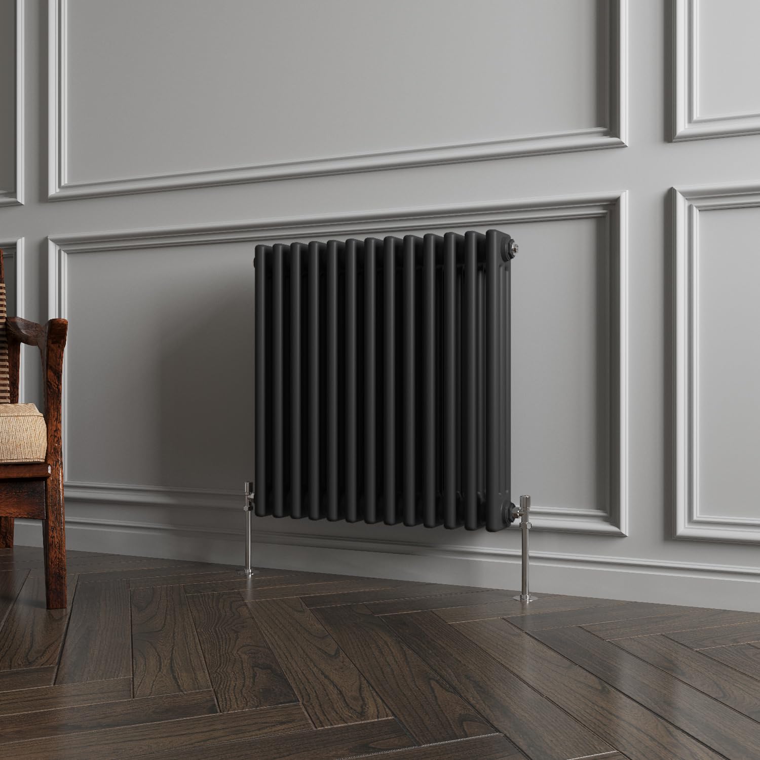 Huibathroom 600x605mm Black Cast Iron Horizontal Triple Column Traditional Central Heating Radiators