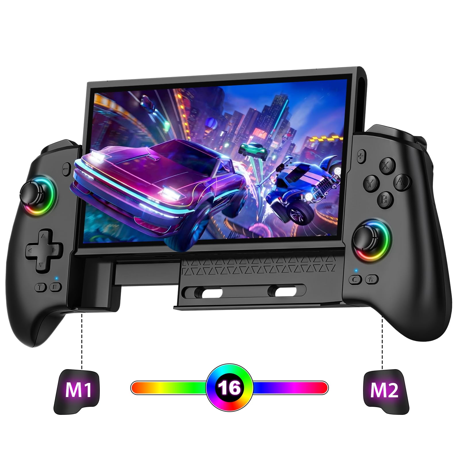 ZRZLMVP Controlador inalámbrico Switch Pro para Switch 2/Switch 1/Switch OLED, controlador de juegos de PC elástico con 16 luces RGB, joysticks Hall Effekt, barra de programación, despertador, turbo - 2