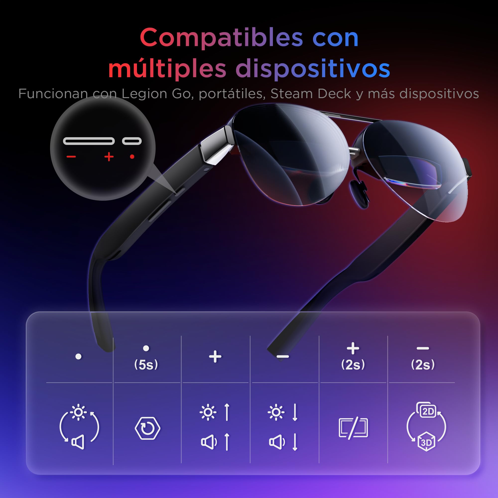 Lenovo Legion Glasses Gen 2- Gafas (Micro OLED, Plug and Play, 4 Botones, 1920 x 1080 px, Modo 2D/3D, Compatible con Lenovo Legion Go y Dispositivos con USB-C, Altavoces Integrados) – Color Negro