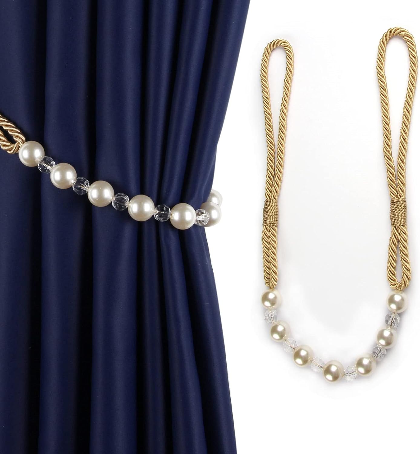 FMURY Curtain Tieback Pearl Bandage Accessories Curtains Holder Buckle Tie Rope Home Decorative(D)