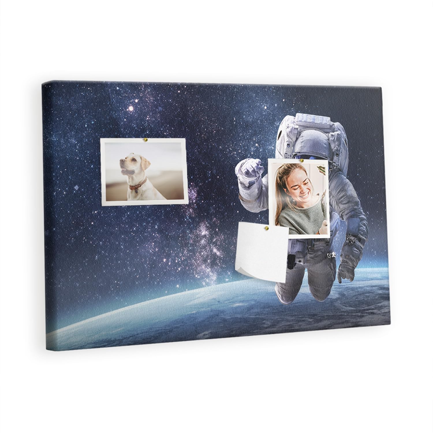 Wandtafel aus Kork inkl. Pinnnadeln | Übersichtliches Board für Büro, Schule, Zuhause | Organisation von Notizen, Erinnerungen, Terminen, Fotos, Ideen 60x40 - bunt - Astronaut