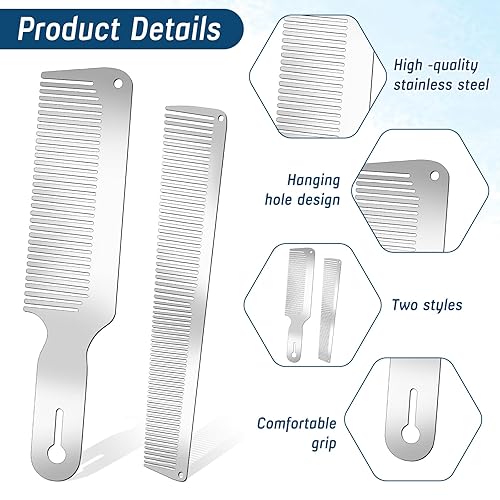 Miniatura 3 de Juego de peines de metal, 2 piezas de peine de peluquería de acero inoxidable, peine profesional de corte de cabello, peine de mezcla superior