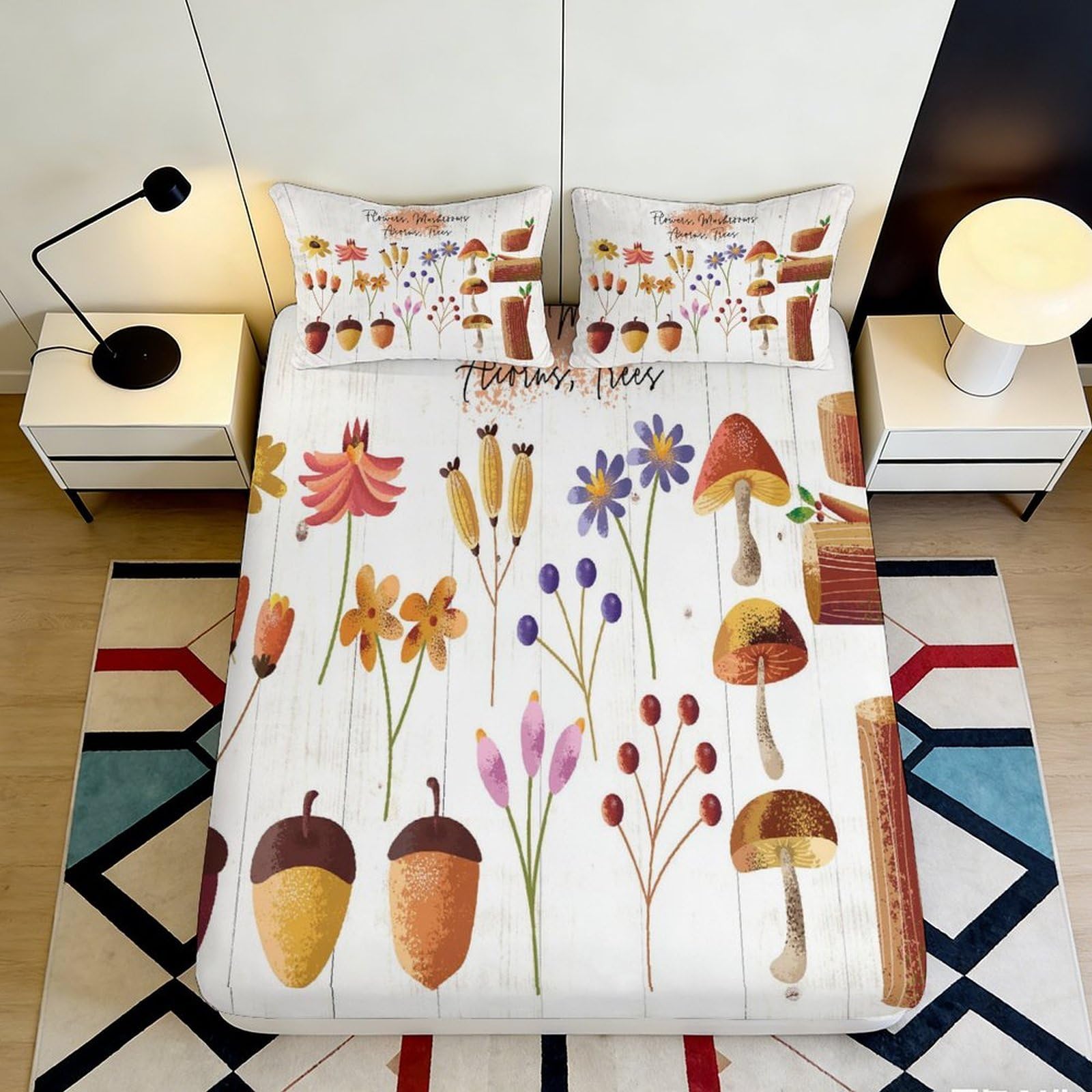 Jqzkxnhpbr Style-7 3D Printed Autumn Botanical Fitted Sheet Microfiber Soft Mushrooms Mattress Cover For Bedroom Guest Room Home Decor 90X200x25cm