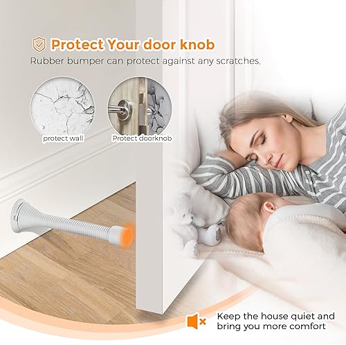 Miniatura 6 de Ravinte Topes de puerta, paquete de 30 topes de puerta de resorte blancos con parachoques de goma, topes de puerta para la parte inferior de la