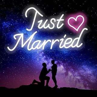 Just Married Neon Sign for Wedding Decor, Just Married Sign Wedding Ceremony Backdrop Decorations Gift for Reception, 16.5 x 9.4 inch