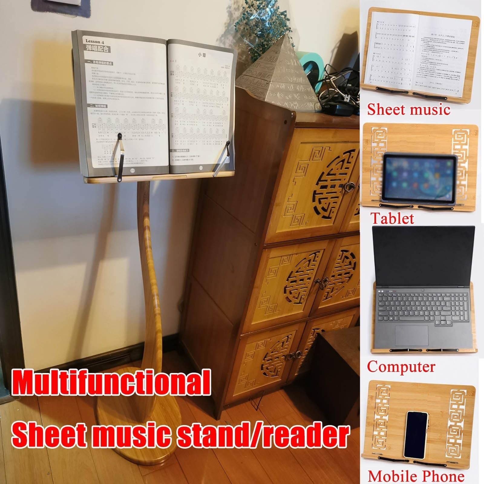 Leggio in legno per spartiti professionale per libri di musica 2 in 1 doppio uso leggio per violino bambù naturale stazione in legno per registi a forma di S stabilizzatore aj