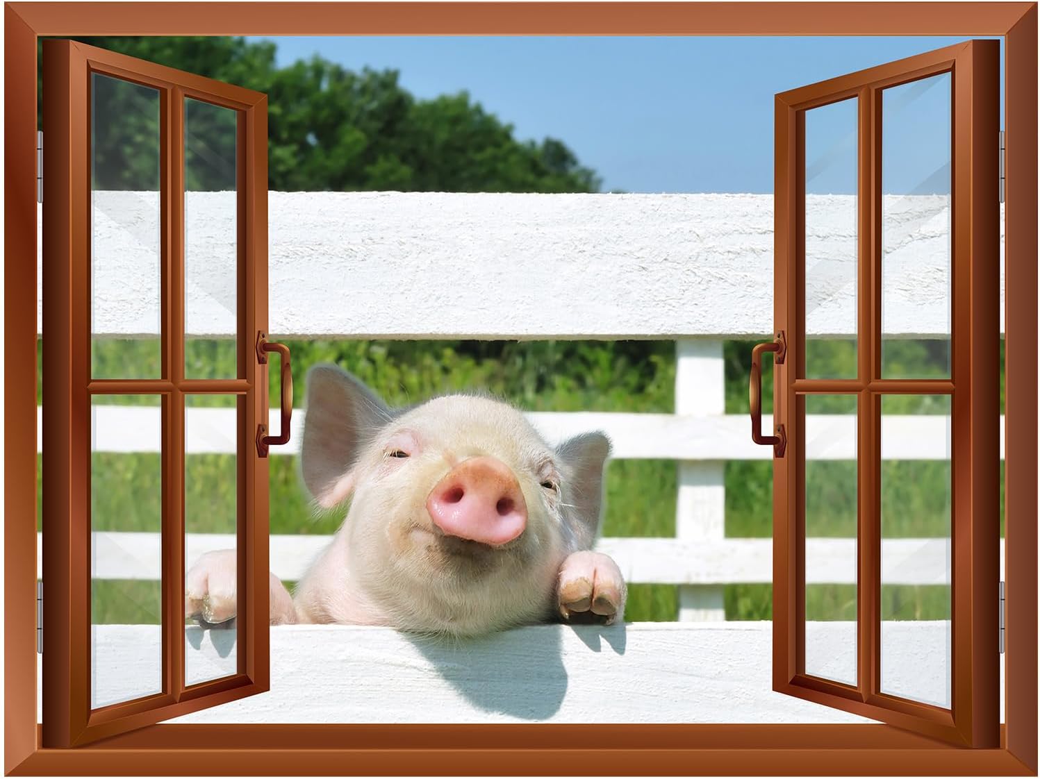 wall26 - A Little Pig Outside of an Open Window | Removable Wall Sticker/Wall Mural - 36"x48"