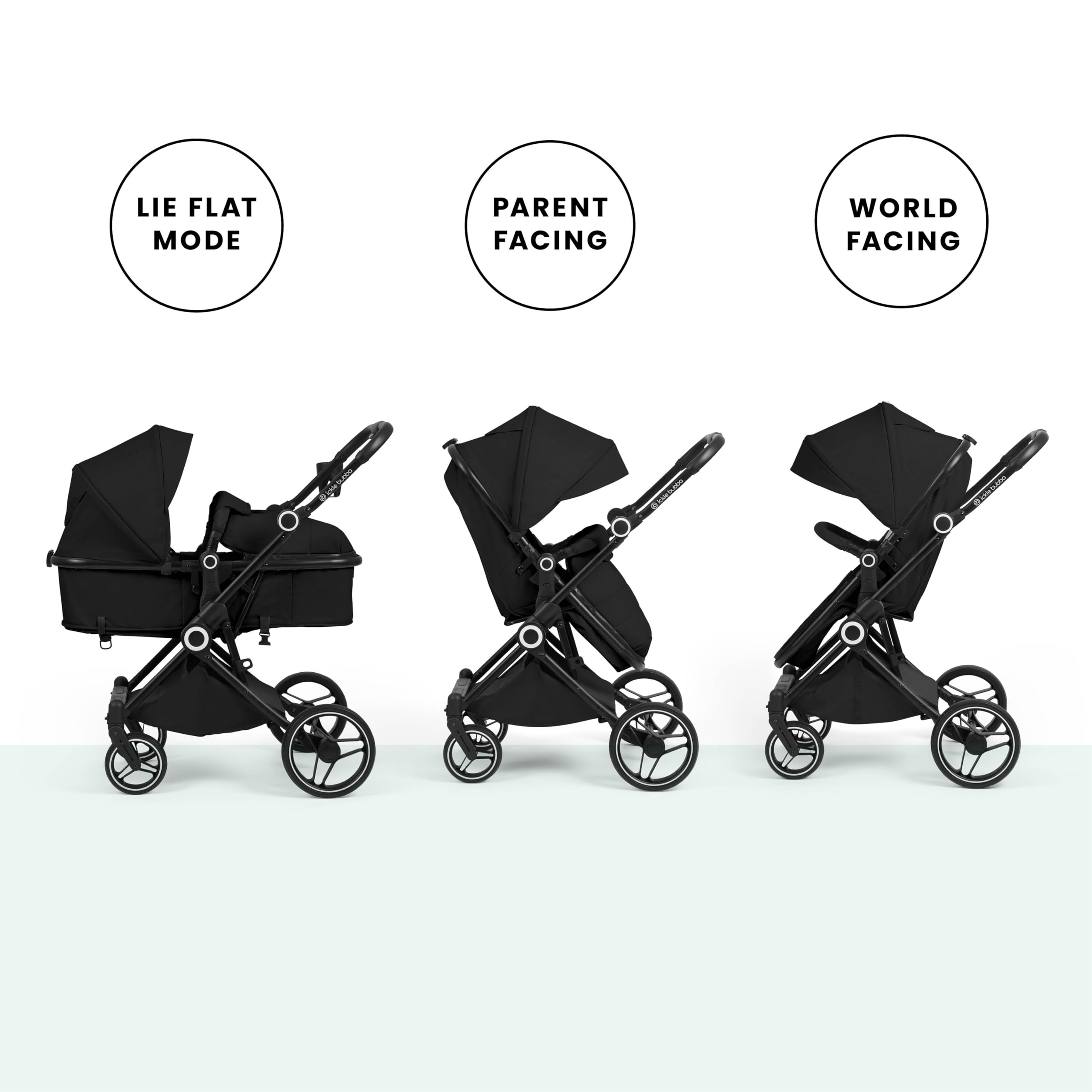 Ickle Bubba Atom 2w1 – od urodzenia do 22 kg, lekki, kompaktowy, rozkładane siedzisko, przodem i tyłem do rodzica, duży kosz, budka przeciwsłoneczna z daszkiem (Czarny)