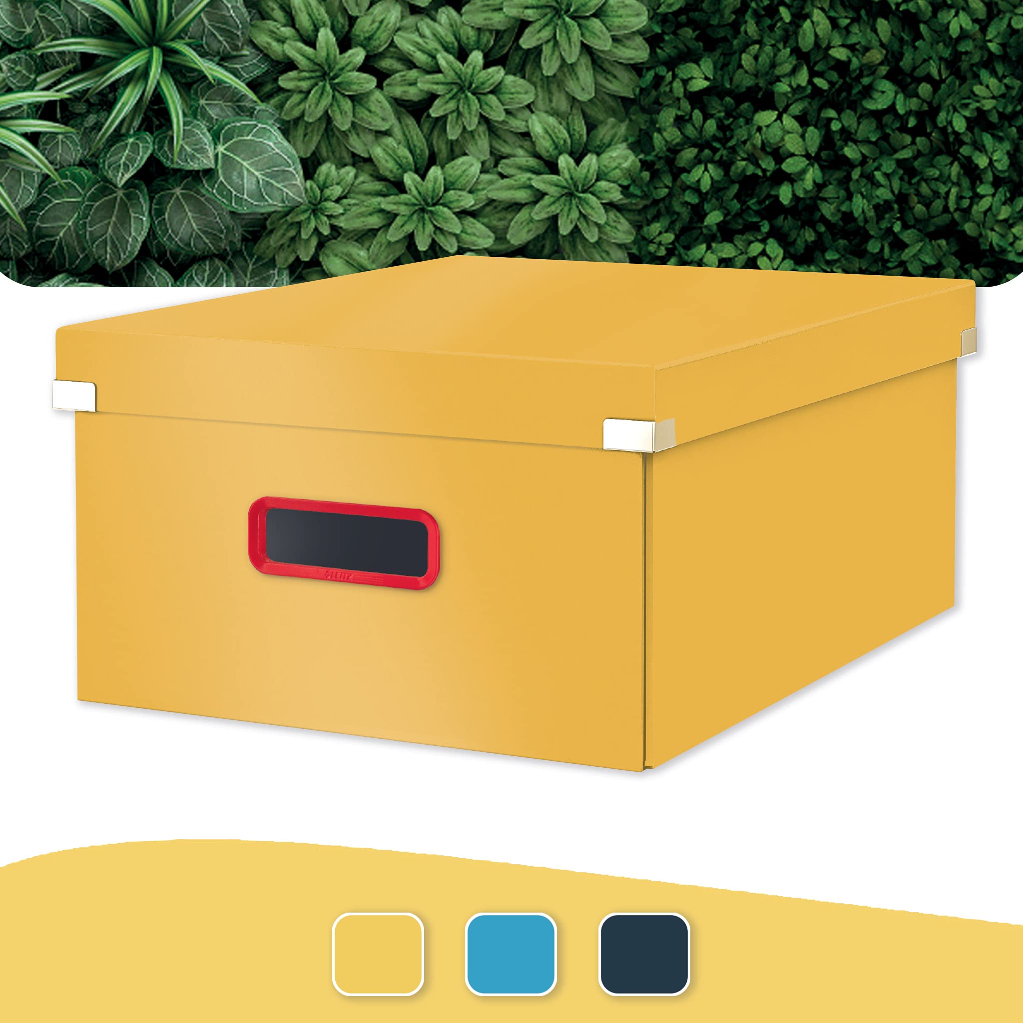 Leitz Click & Store Large Storage Box, Foldable A3 File Box with Lid, Premium Strong Cardboard Container for Home/Office Filing, Cosy Range, Warm Yellow, 53490019