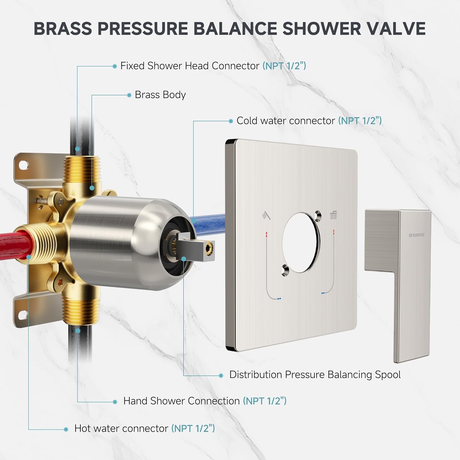 SR SUN RISE Shower Faucet Set & System - 10 Inch Rainfall Shower Head & Handle Set Wall Mounted Brushed Nickel Solid Brass Valve Trim Kit Included