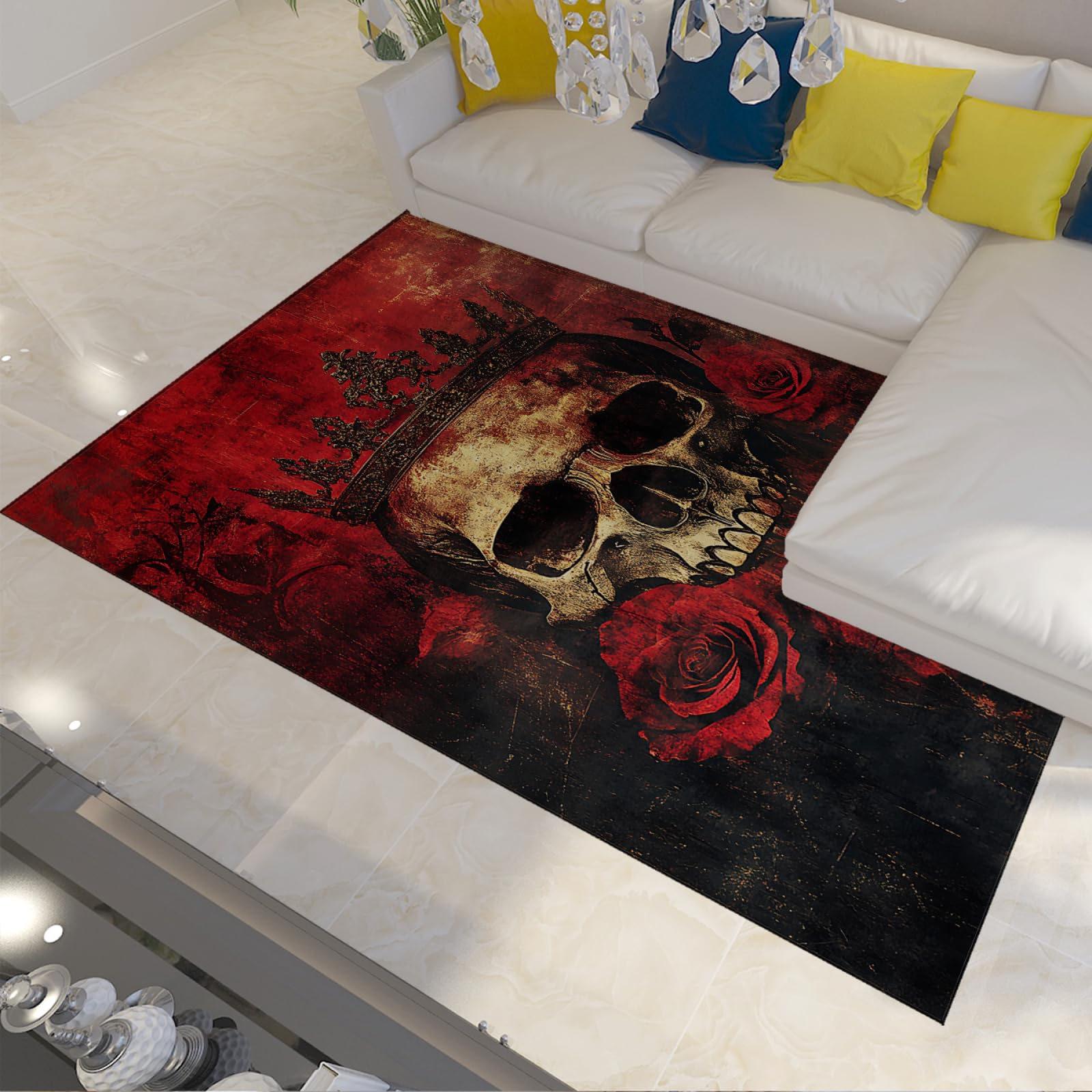 Gotyckie maty kuchenne na podłogę Romantyczne róże czaszki dywanik do prania ciemnoczerwone dywaniki do dekoracji domu kuchnia akcesoria 160x200cm