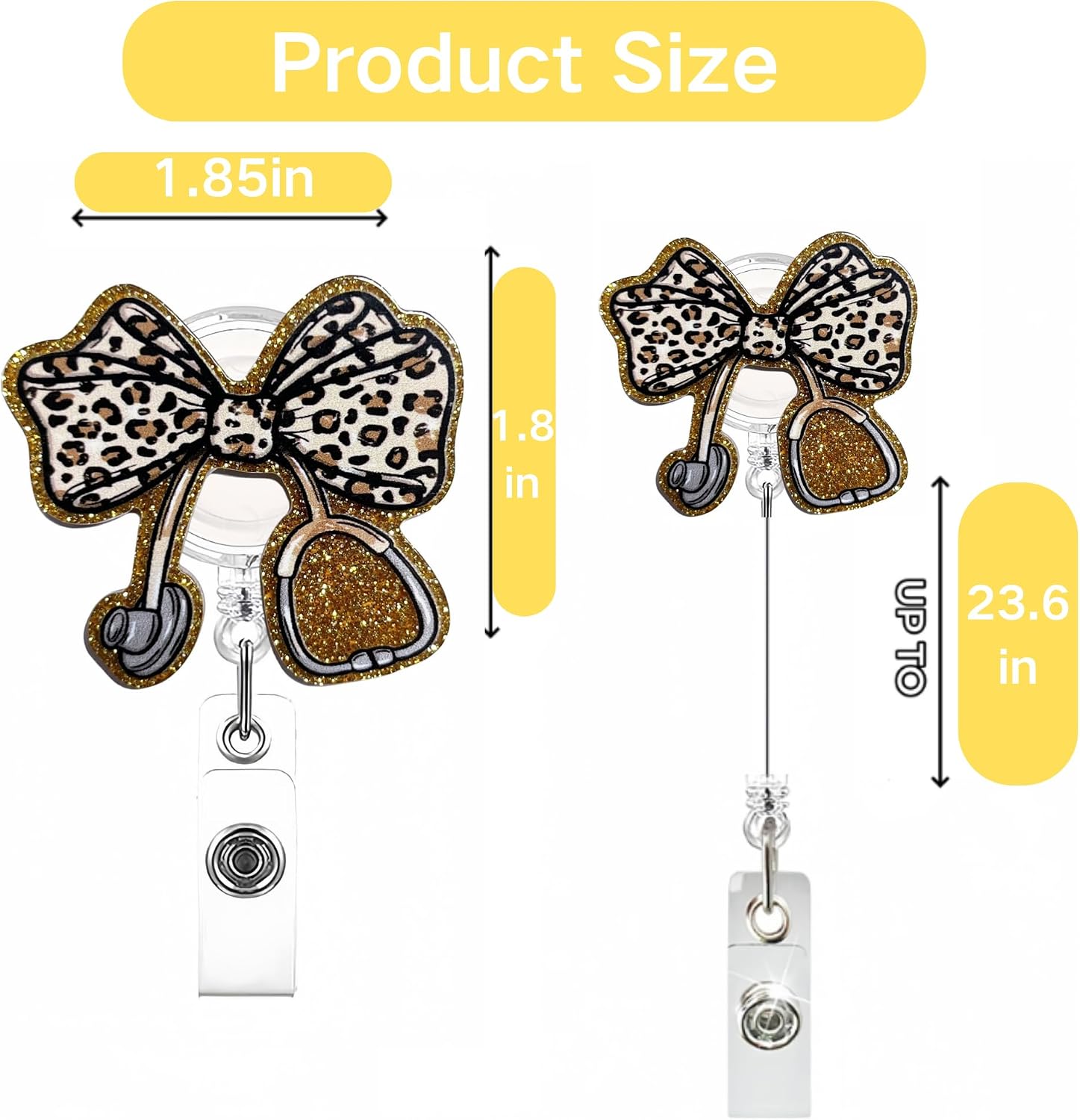 Leopard Bow Retractable Badge-Reel Cute Funny Badge Holder-Retractable Clip for Nurse Teacher Student Medical Assistant Accessories CNA Work Essentials Nurse Gift image 2
