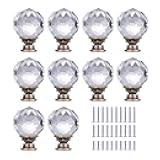 LONGWIN 10 Pack Crystal Kitchen Cabinet Knobs Pulls Handles 30mm Vintage Round Glass Ball Knob for Dresser Drawers Bathroom Cupboard Wardrobe