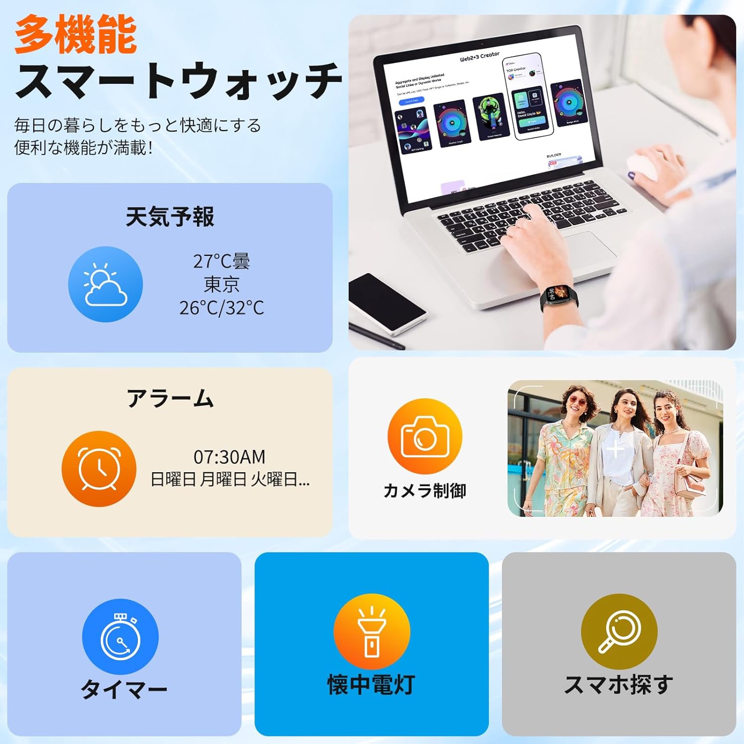 【完売必至】スマートウォッチ iPhone対応 Android対応 Bluetooth5.3通話機能 1.85インチ スクリーン LINE/X/