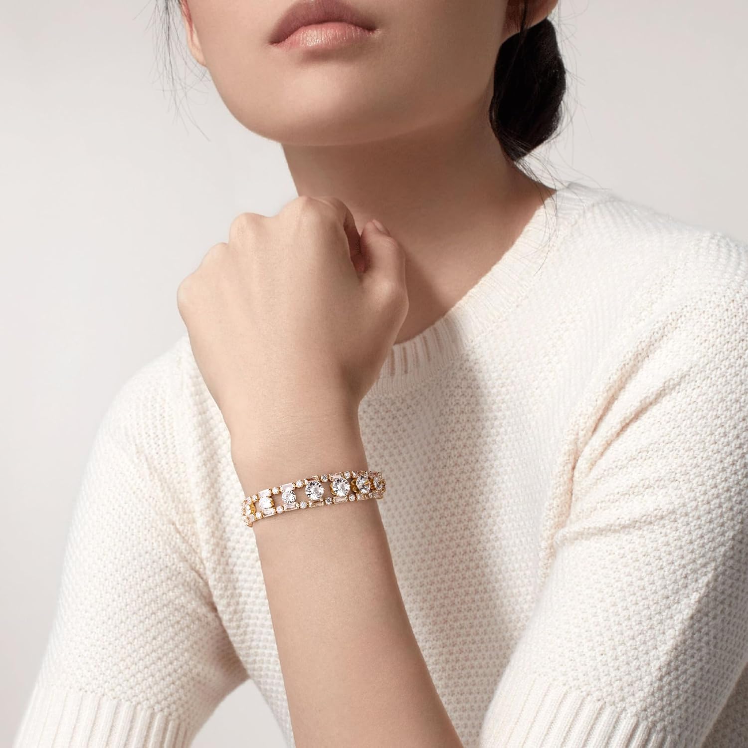 14K Elegant CZ Line Bracelet: 14K Gold Plated Sparkle for Every Occasion 14K Gold Plated Womens Tennis Bracelet Sleek CZ Line Bracelet, Fits 6.0"7.2" Wrist Sparkly Everyday Jewelry Gift, Contemporary Tennis Bracelets for Women Elegant CZ Line Bracelet: 14K Gold Plated Sparkle for Every Occasion