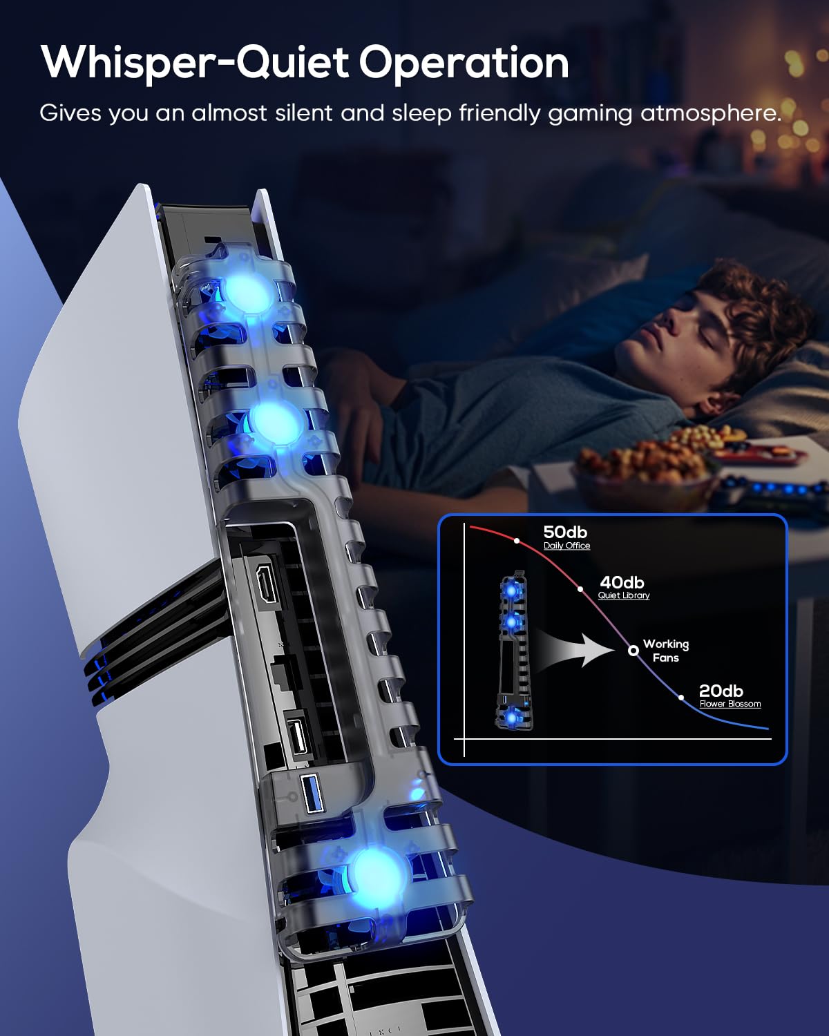 Auto Cooling Fan for PS5 Pro/Slim, USB 3.0 Port, Adjustable 3 Speed, with LED Light, Memory Function, Quiet and Efficient Cooling System for PS5 Pro/Slim Cooling Fan - Image 4