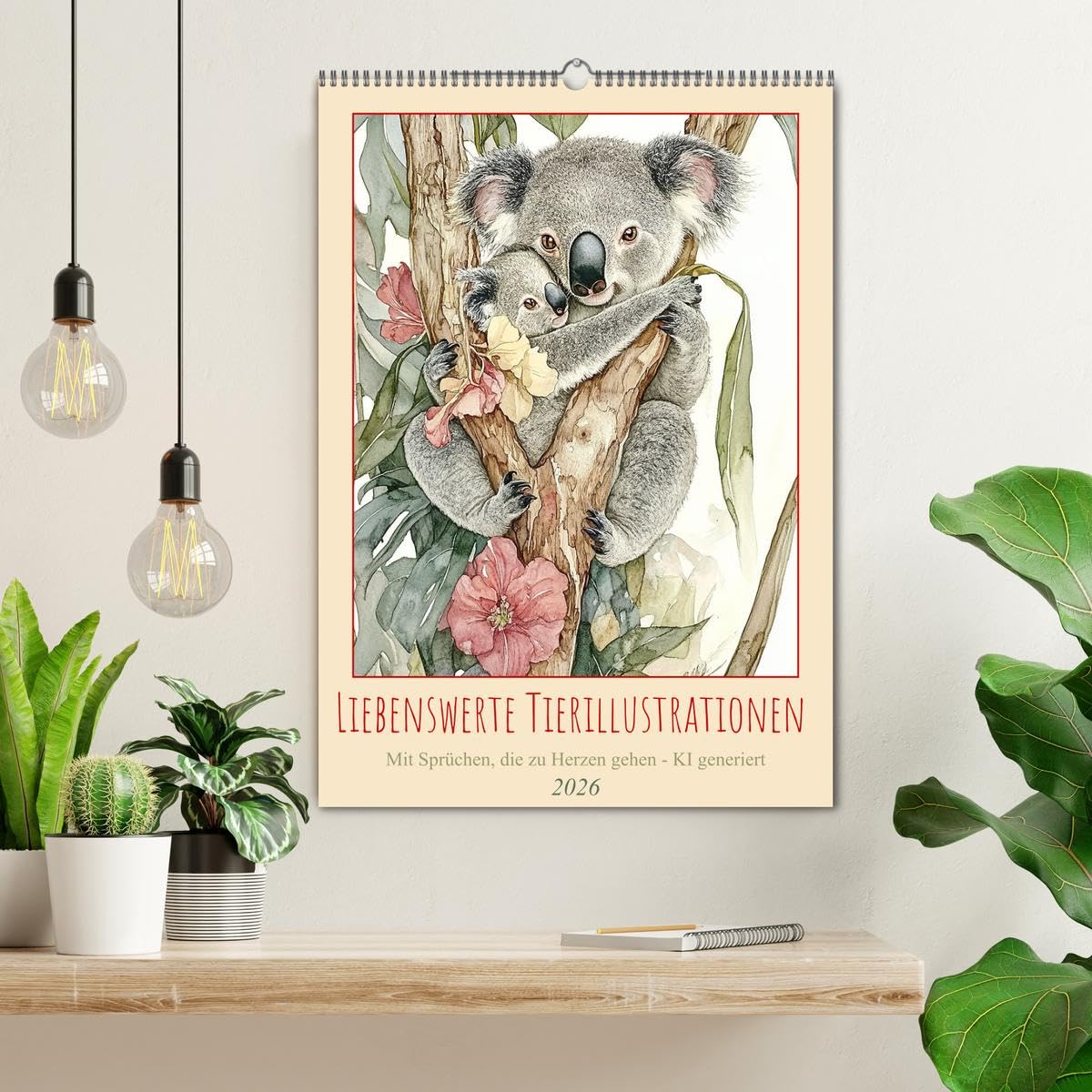 Liebenswerte Tierillustrationen (Wandkalender 2026 DIN A2 hoch), CALVENDO Monatskalender: Gezeichnete Tierdarstellungen und herzige Sprüche - KI generiert (CALVENDO Tiere)