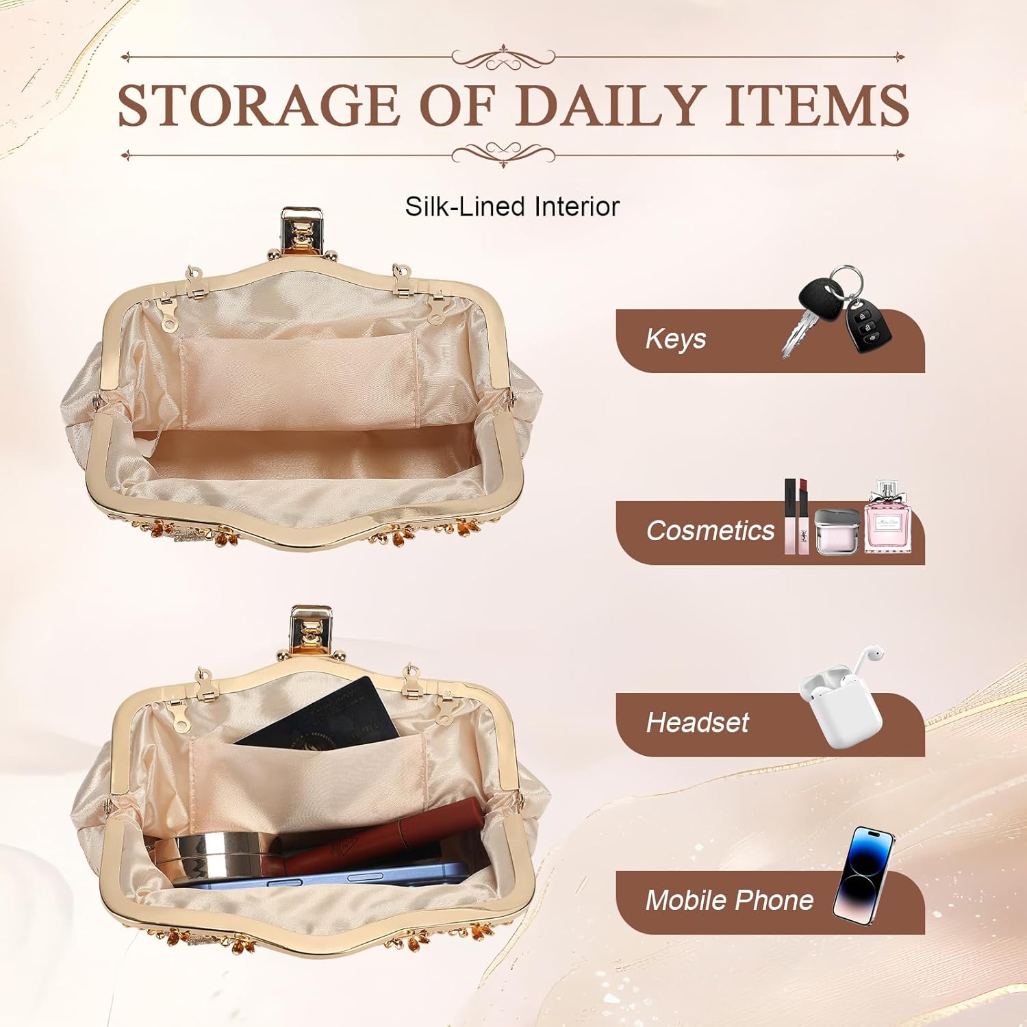 UBORSE 1920s Vintage Clutch Purse Beaded Evening Bag for Women Formal Bridal Sequin Handbag Clutch for Wedding/Prom/Cocktail | 1920s, Vintage, Beaded, Formal, Bridal, Sequin - Image 4