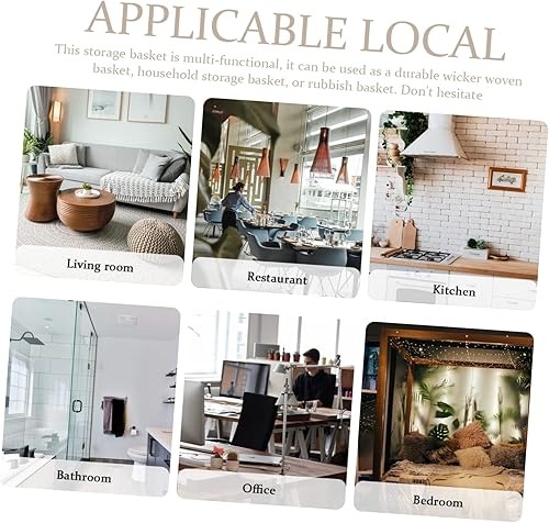 Miniatura 5 de Cesta de basura tejida de hierba marina multifunción para diseño elegante compacto y ligero cubo de basura decoración de habitación