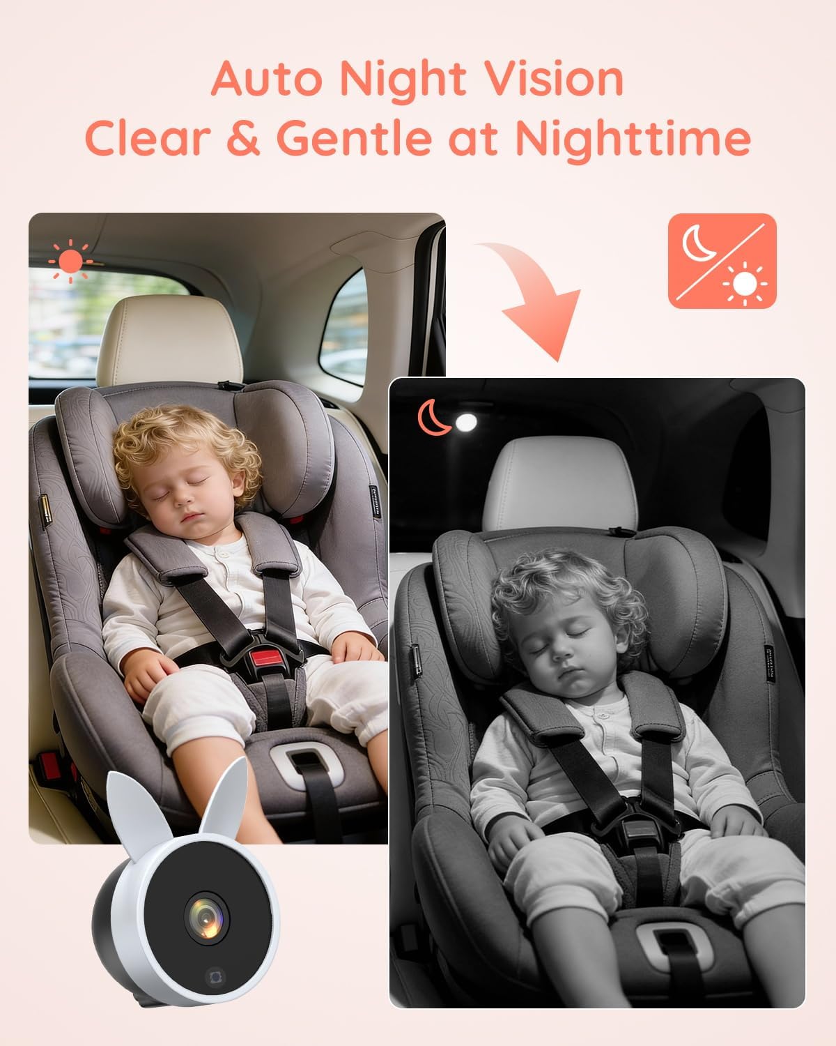 Babyvue BV3 MAX Dual Car Camera Baby Monitor with Recording, 7.2" Split Screen Backseat Camera, 1080P IR Night Vision, Easy Setup for Twins & 2 Kids