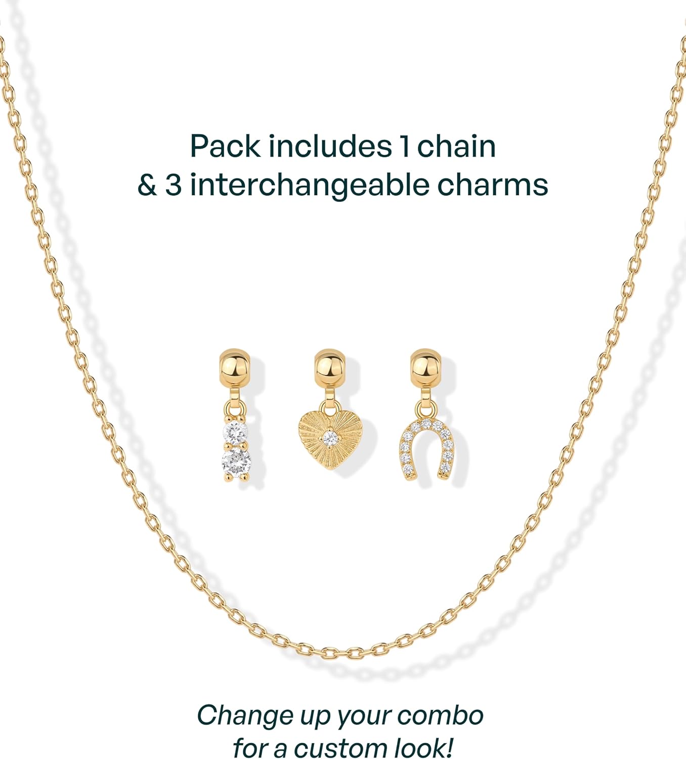 PAVOI 14K Gold Plated Dainty Necklace with Charms Set - Hypoallergenic Adjustable Chain Gold Charm Necklace for Women - Small Motif & Mantra 2 and 3-Pack Removable Pendants - Cute Jewelry Gifts